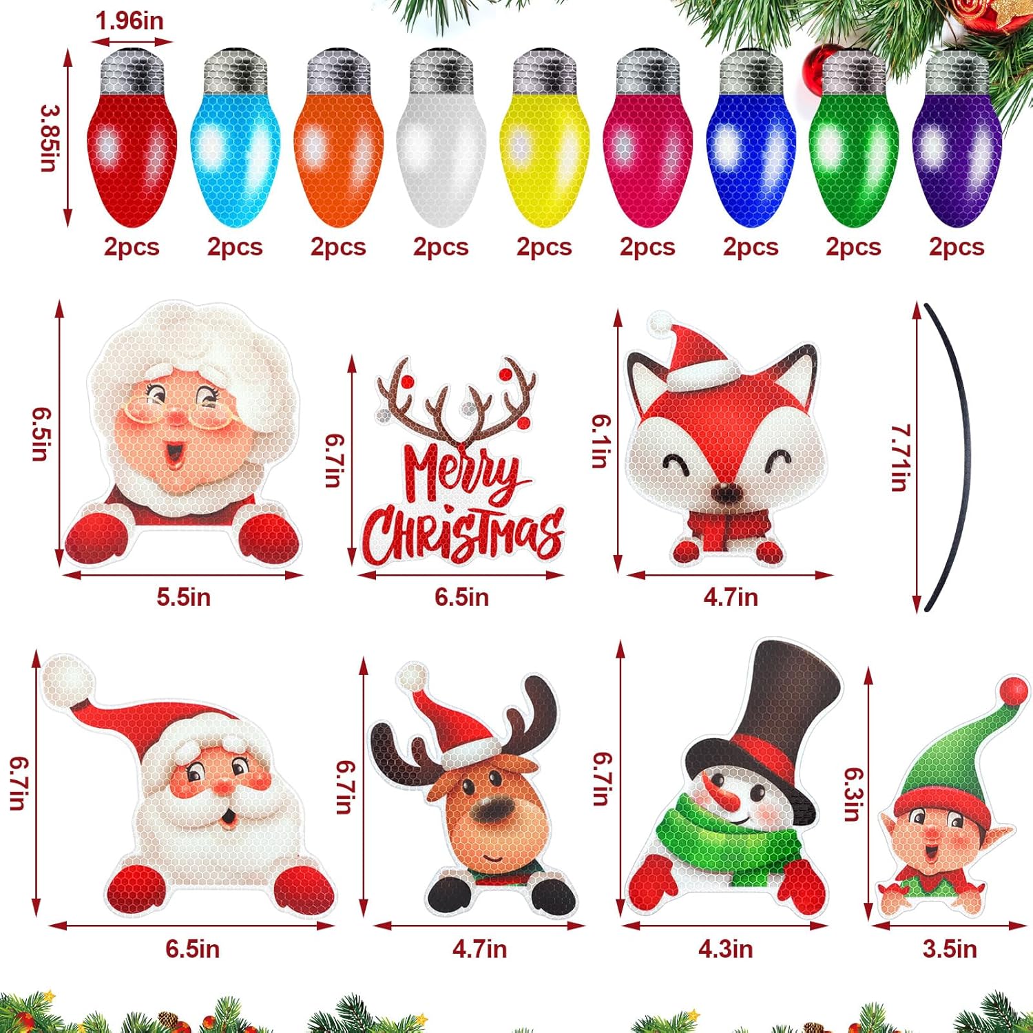 35 calcomanías de imanes de Navidad para automóvil, decoraciones reflectantes de Navidad, bombillas de Navidad, Navidad, Navidad, Navidad, alambre,