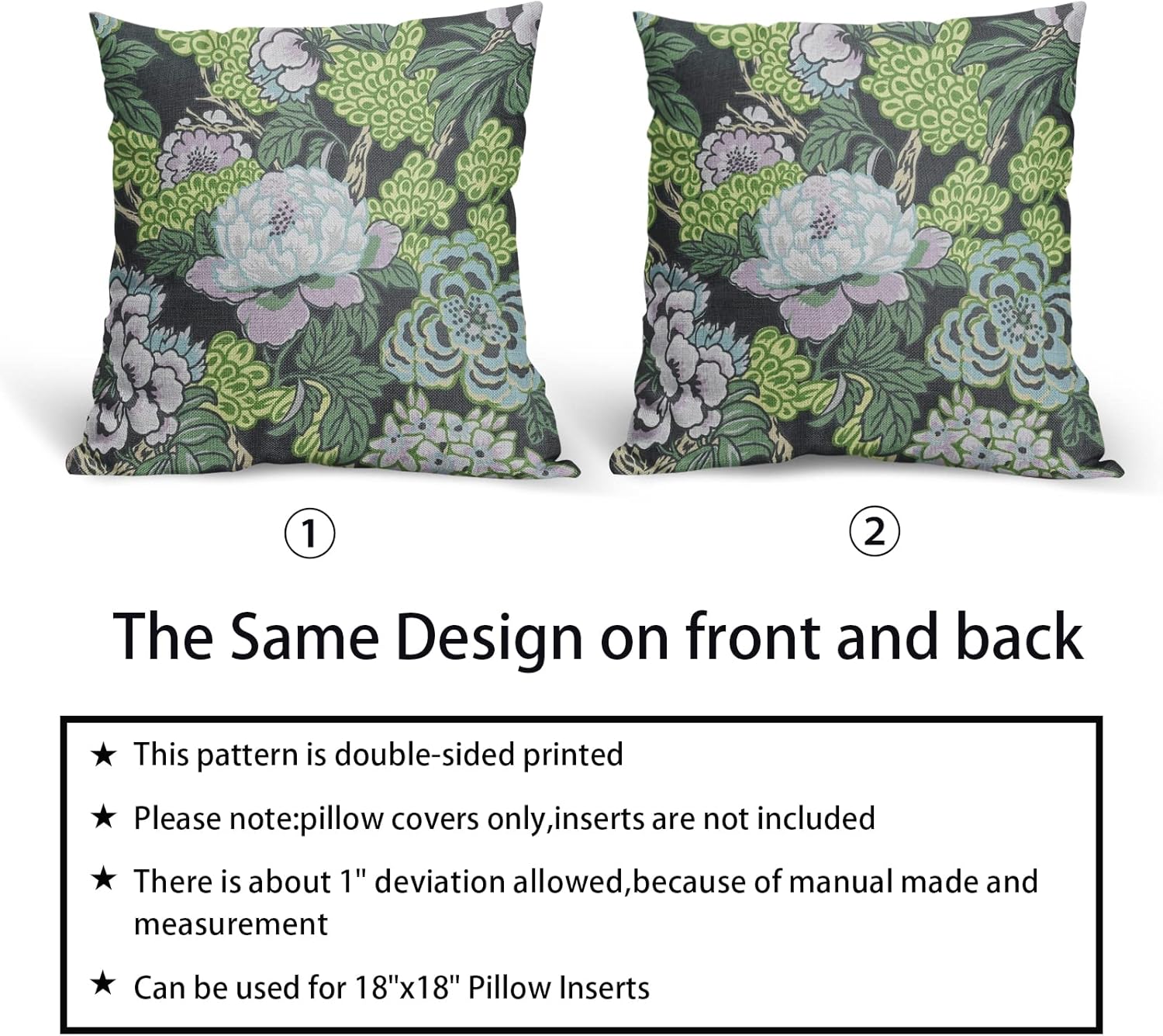Juego de 2 fundas de almohada florales de color blanco y verde turquesa de 18 x 18 pulgadas, fundas de almohada decorativas de lino para