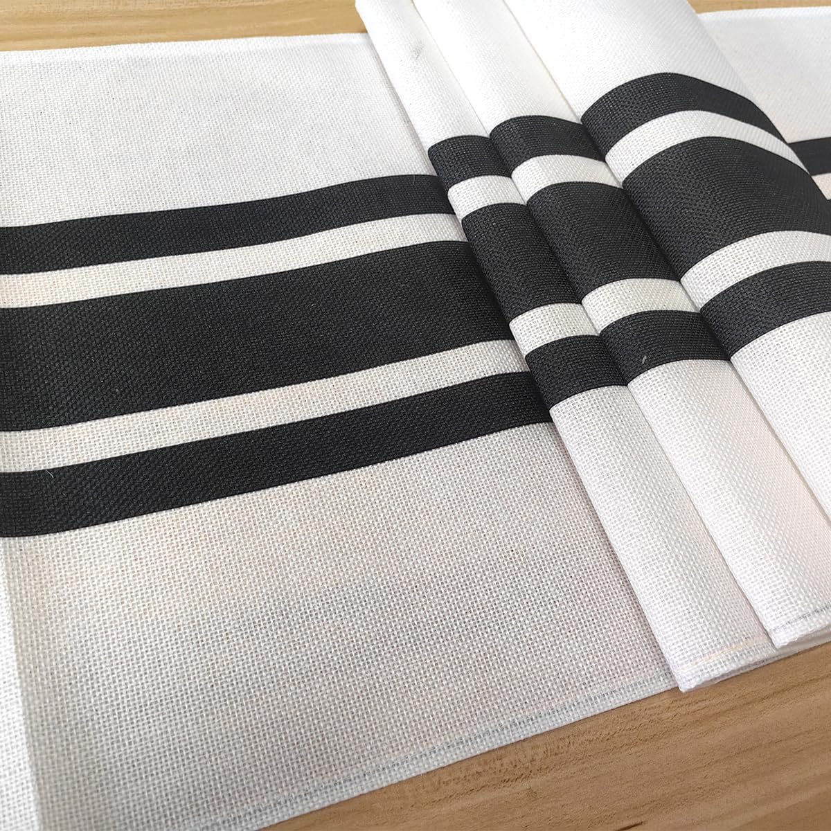 Camino de mesa, moderno camino de mesa de granja, camino de mesa a rayas negras y beige para mesa de comedor rústica bohemia (rayas negras12 x 72