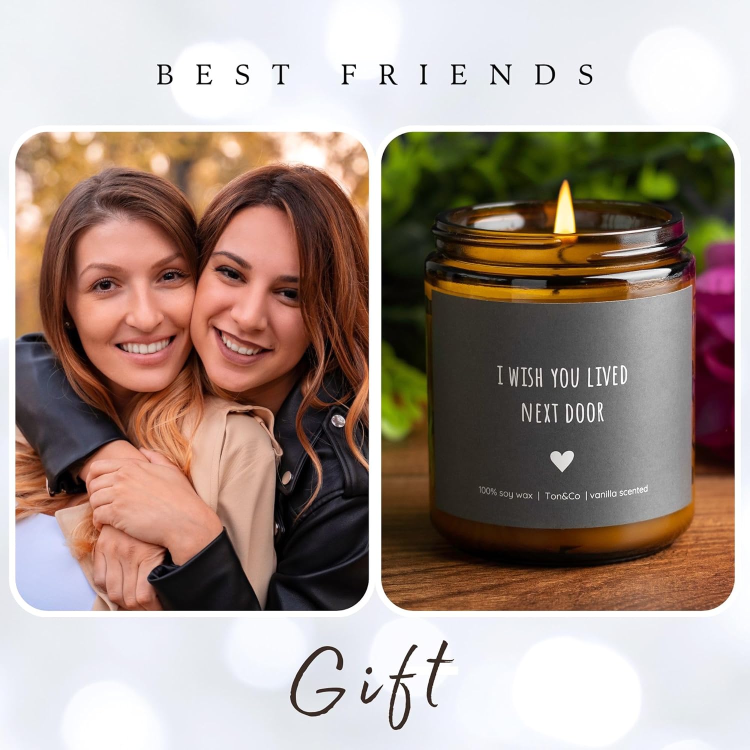 Vela de amistad con texto en inglés “I Wish You Lived Next Door”, regalos de cumpleaños para mujeres, mejores amigas, regalos de Thinking of You
