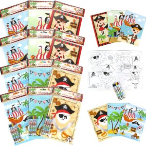 TINYMILLS Juego de libros para colorear de piratas con 12 libros para colorear y 48 crayones piratas suministros para fiesta de cumpleaños, bolsa de TINYMILLS Juego de libros para colorear de piratas con 12 libros para colorear y 48 crayones piratas suministros para fiesta de cumpleaños, bolsa de