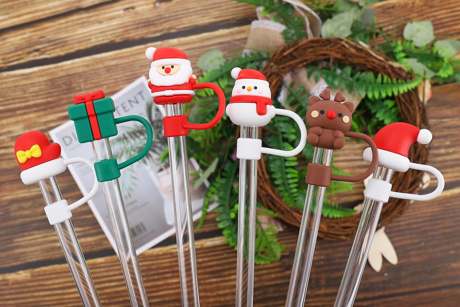 Fundas de paja de Navidad de Halloween para copa Stanley, 4 piezas reutilizables de punta de popote de silicona para Halloween y Navidad, adornos