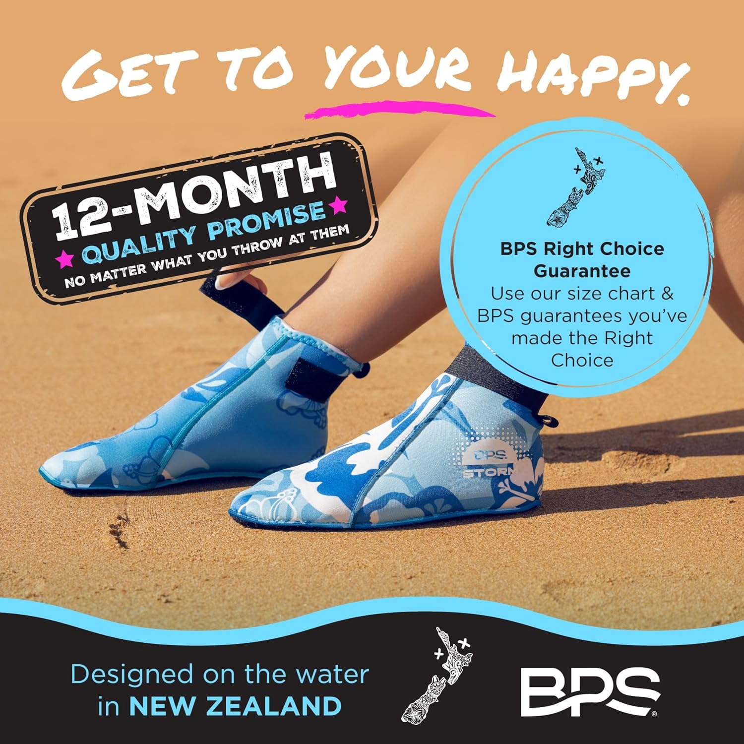 Calcetín BPS ‘Storm Sock’ ultra premium para aletas de agua (corte bajo, unisex) 0.118pulgadas de neopreno pegado y cosido ciego con correas de