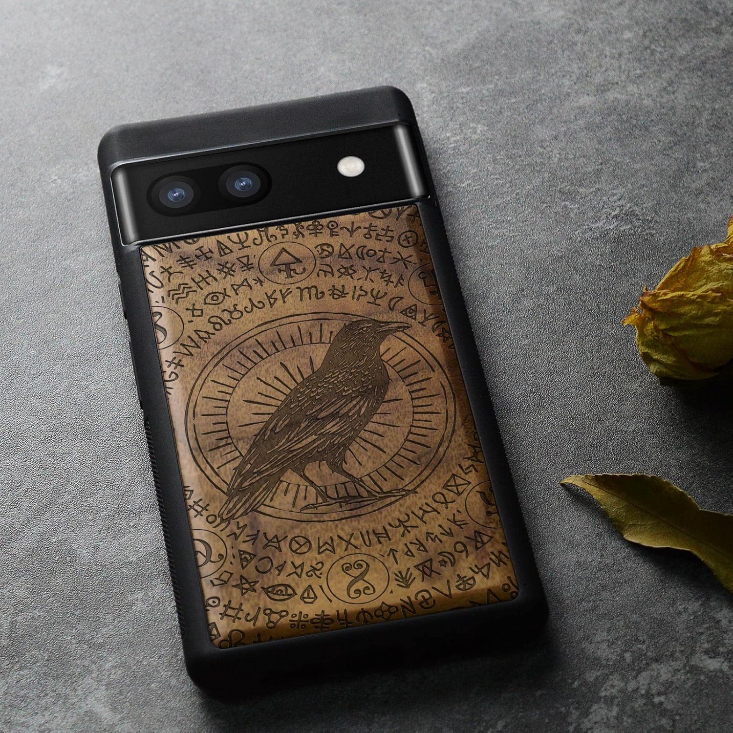 Carveit Funda de madera para Pixel 6a 2022 madera natural y TPU suave negro a prueba de golpes, funda de madera única compatible con Google Pixel 6a