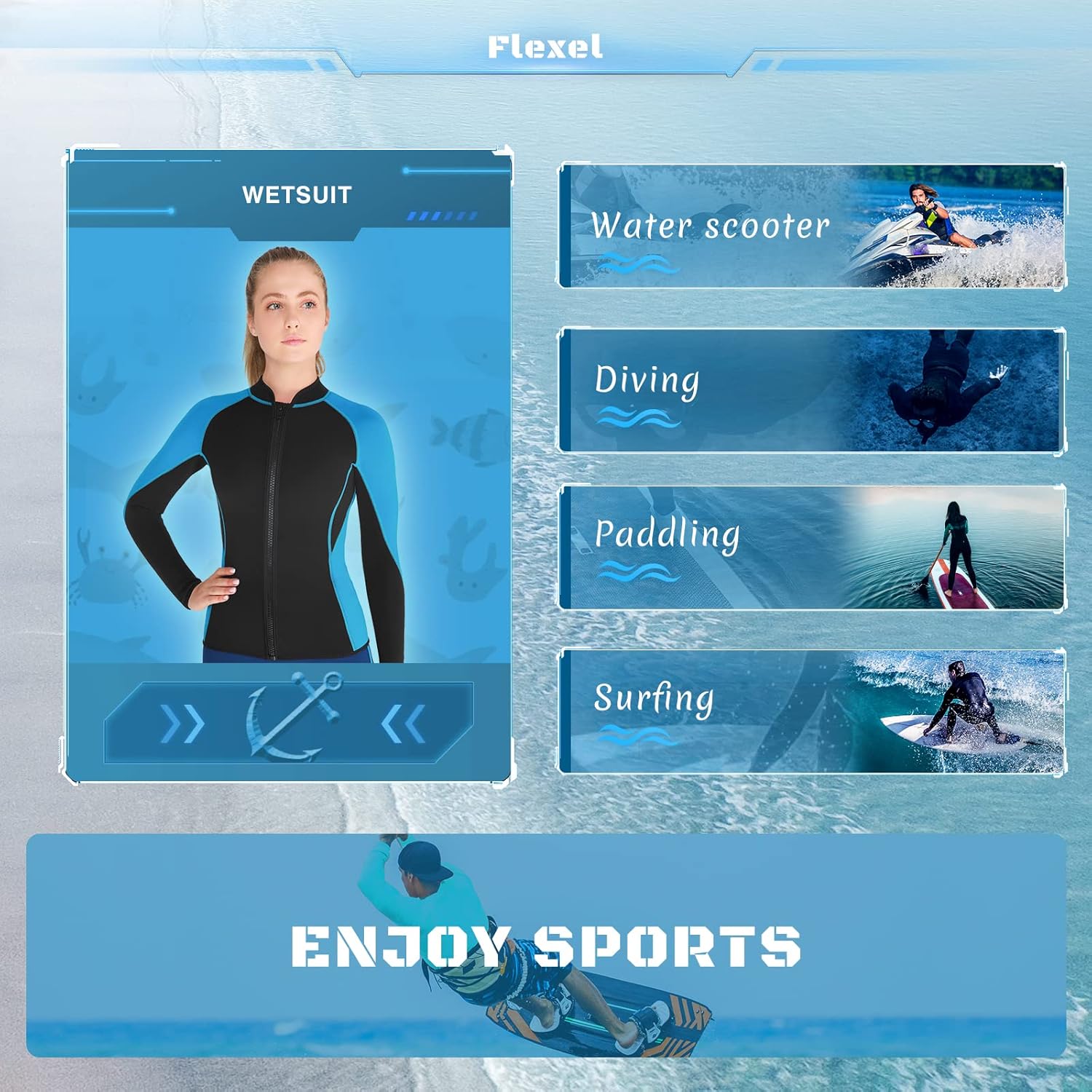 Wetsuit Top Men, Wet Suit Tops Womens in Cold Water Weather, Wetsuit Jacket Mens Neoprene Long Sleeve for Surf Swim Snorkeling Canoeing Scuba
