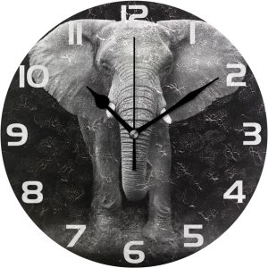ALAZA Reloj de pared con retrato de elefante blanco, sin tictac, decorativo, para dormitorio, cocina, sala de estar, escuela, oficina, dorado ALAZA Reloj de pared con retrato de elefante blanco, sin tictac, decorativo, para dormitorio, cocina, sala de estar, escuela, oficina, dorado