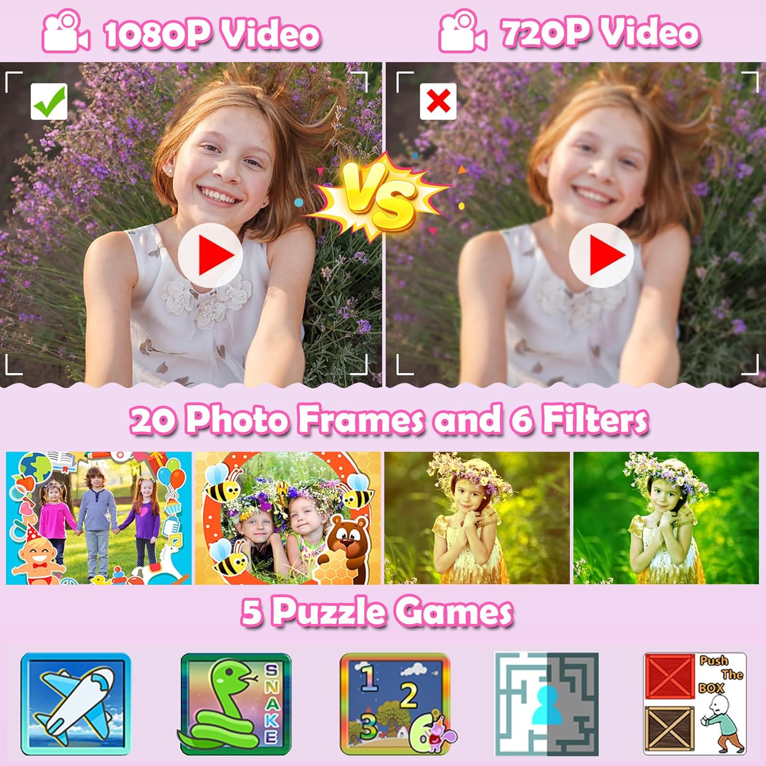 GKTZ Cámara para niños, 1080P HD digital impermeable para niños, cámara deportiva subacuática para exteriores con tarjeta SD de 32 GB, juguetes de