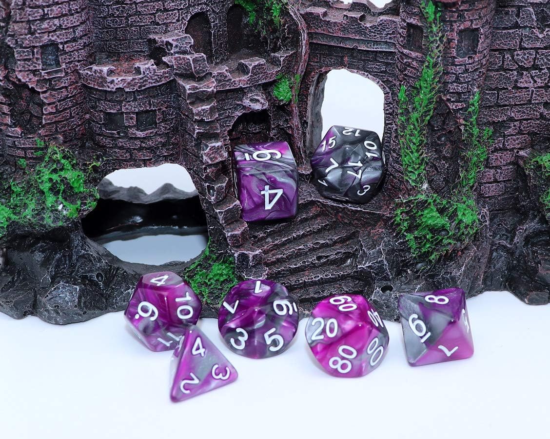 DND – Juego de dados poliédricos RPG para Dungeon and Dragons MTG, juego de dados (morado y plateado)