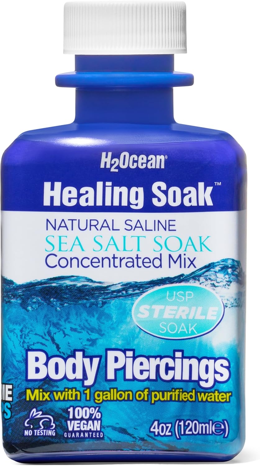 H2Ocean Baño de sal marina para piercings y heridas, solución salina de sal marina para piercings y cuidado de heridas, cuidado posterior calmante