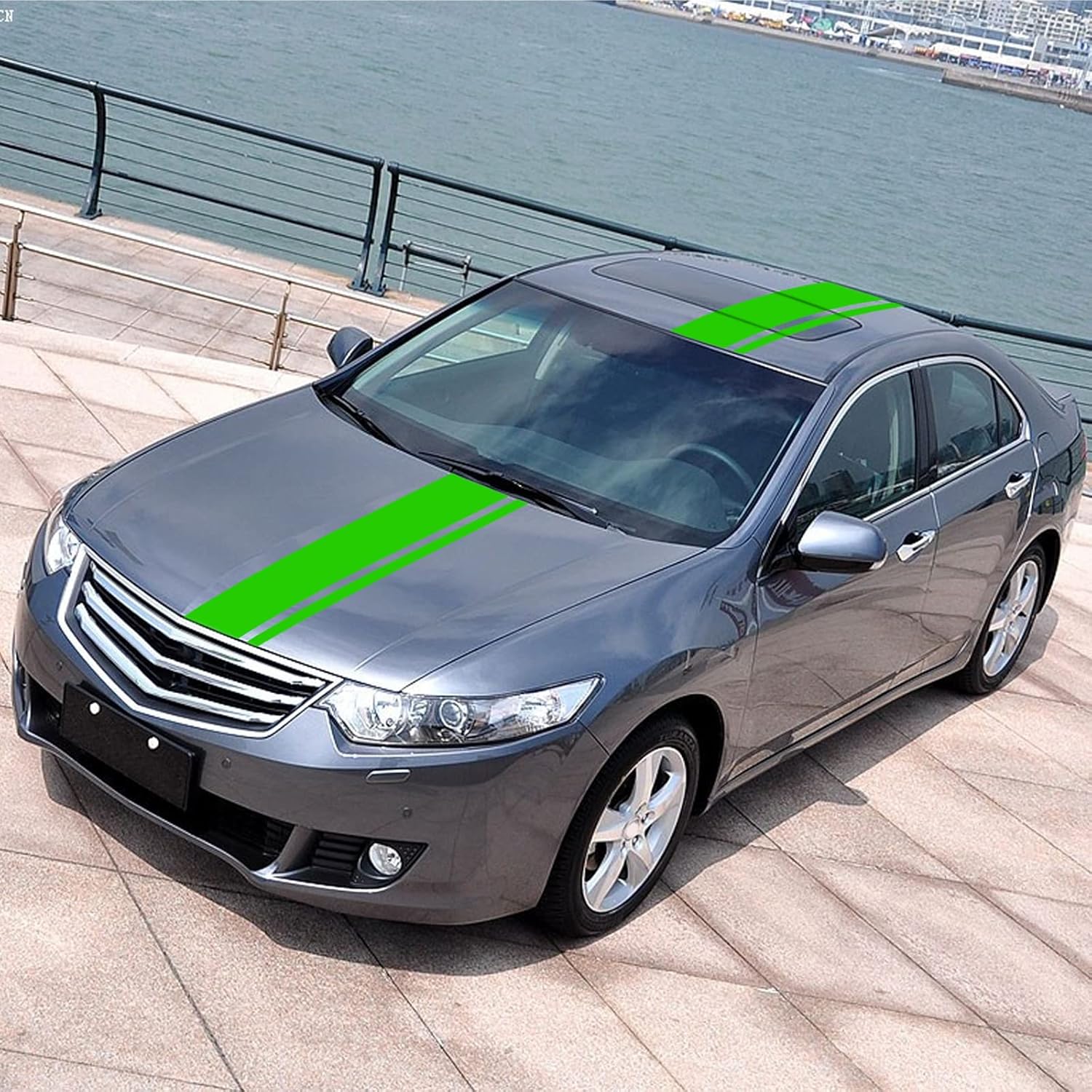3 calcomanías de vinilo con diseño de rayas modificadas para el techo del capó del automóvil, accesorios de decoración para vehículos, color verde