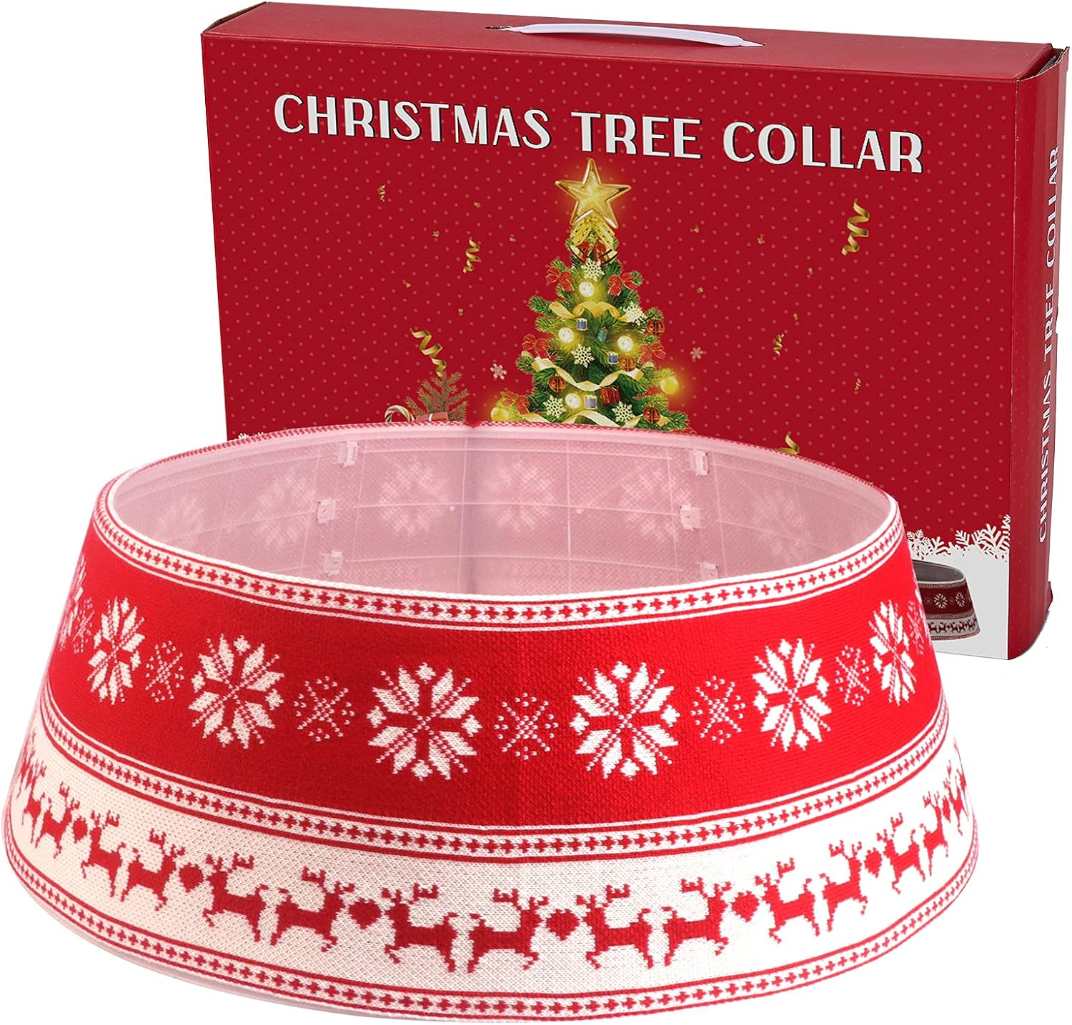 BIGTREE Collar de árbol de Navidad, anillo de árbol de Navidad de 30 pulgadas con alce de punto o a cuadros, base de árbol de Navidad para