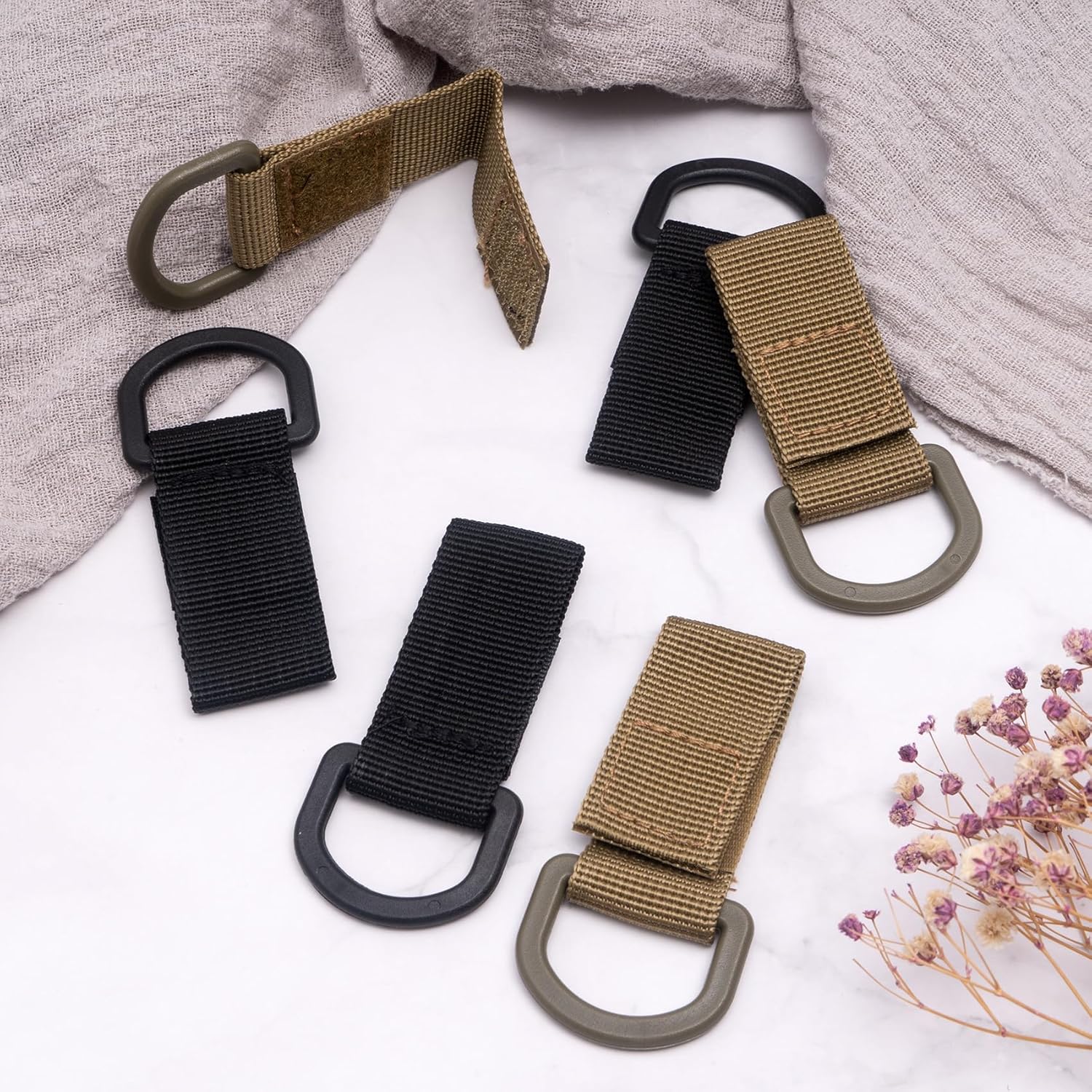 KIKOOD 6 adaptadores tácticos de anillo en D de 3.0 in x 1.4 in, clip de metal para bolsa táctica a prueba de óxido, cinta mágica no se decolora,