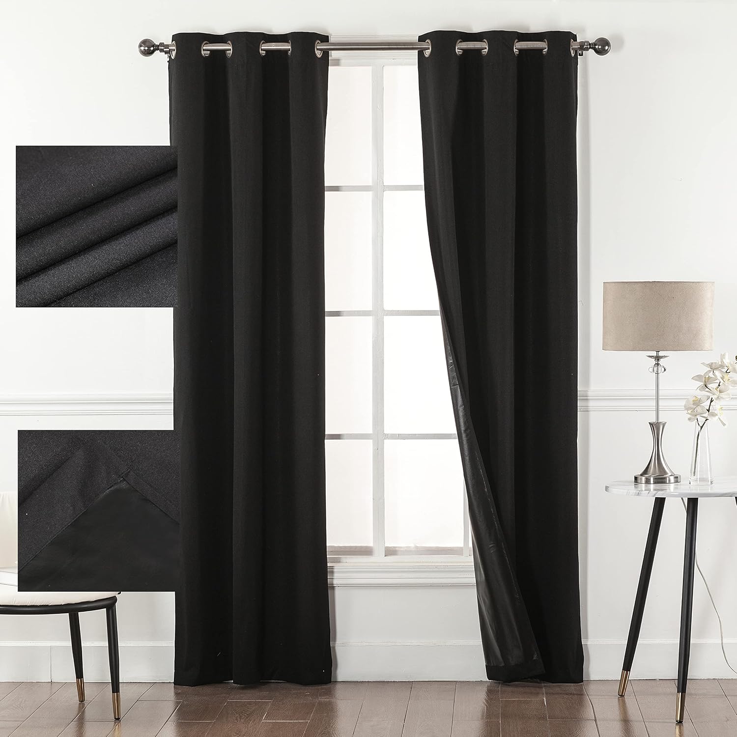 Empire Home Fashion Cortinas 100% opacas para ventana, con aislamiento térmico, parte trasera negra y ojales, 7 colores, 4 tamaños (negro, 37