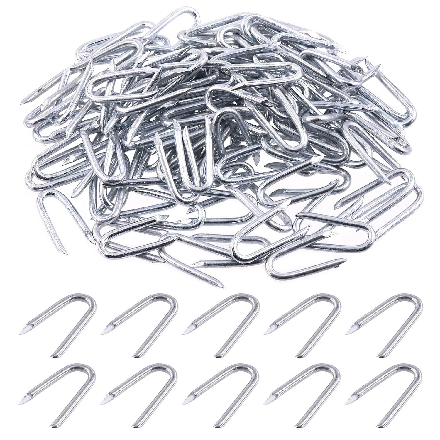 Keadic 200 grapas de alambre de acero de 0.787 in de longitud, clavos de sujeción galvanizados en forma de U para malla de alambre y cercado tejido