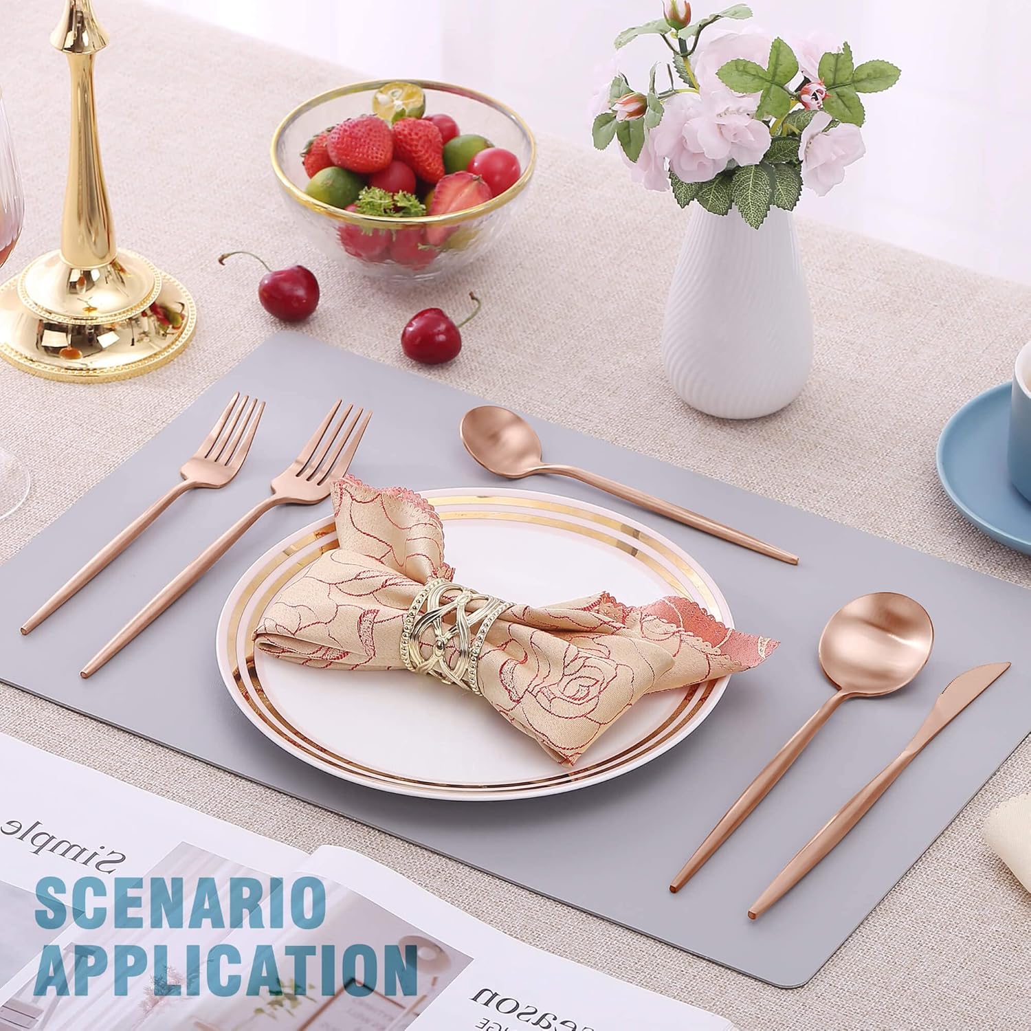 Juego de cubiertos de oro rosa mate, moderno juego de cubiertos de acero inoxidable, 20 piezas, servicio de cubiertos para 4, juego de utensilios de