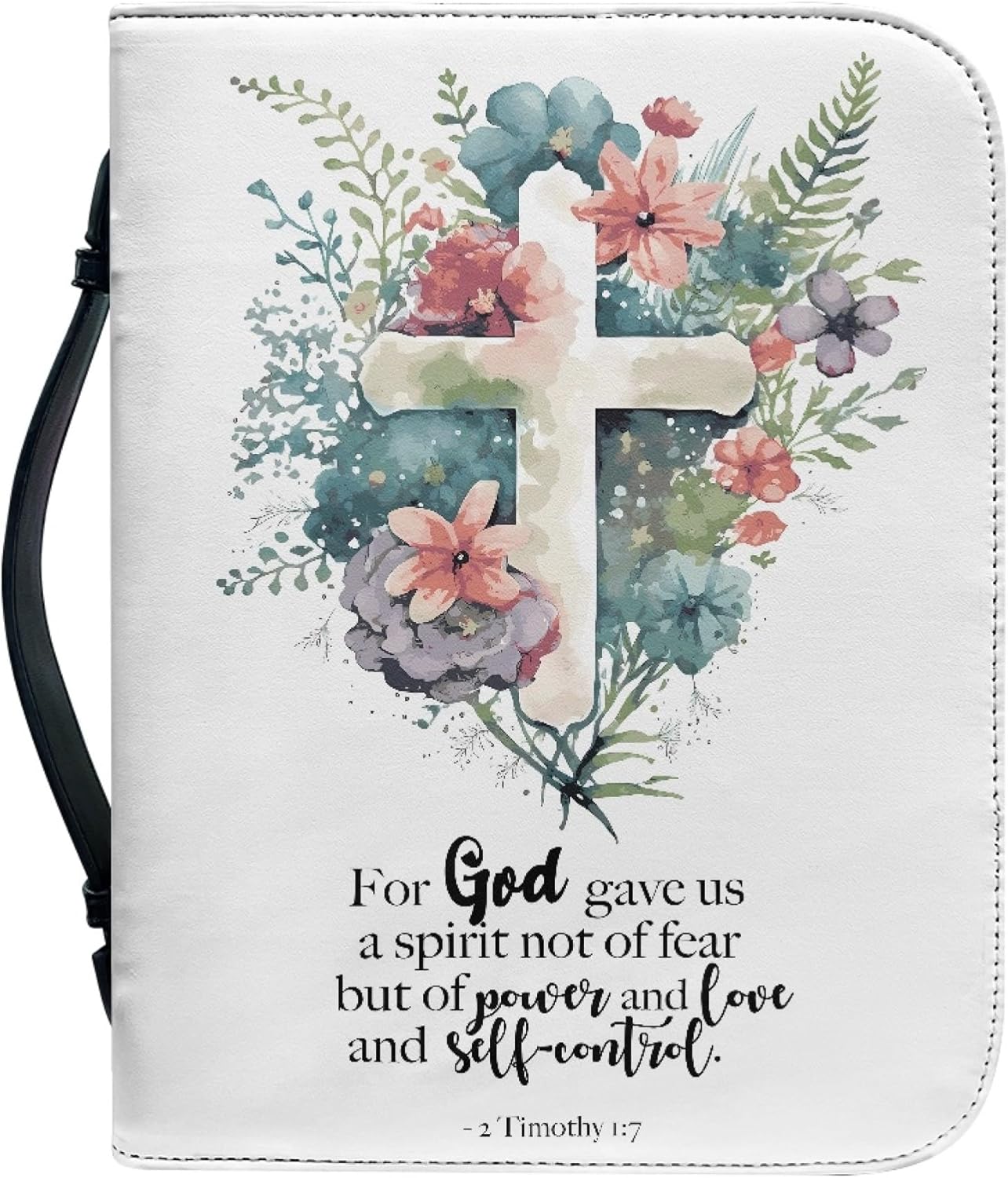 Vodetik Funda de Biblia cruzada con versículo floral para mujeres y niñas, tamaño extra grande con asa y cremallera, estuche de transporte de