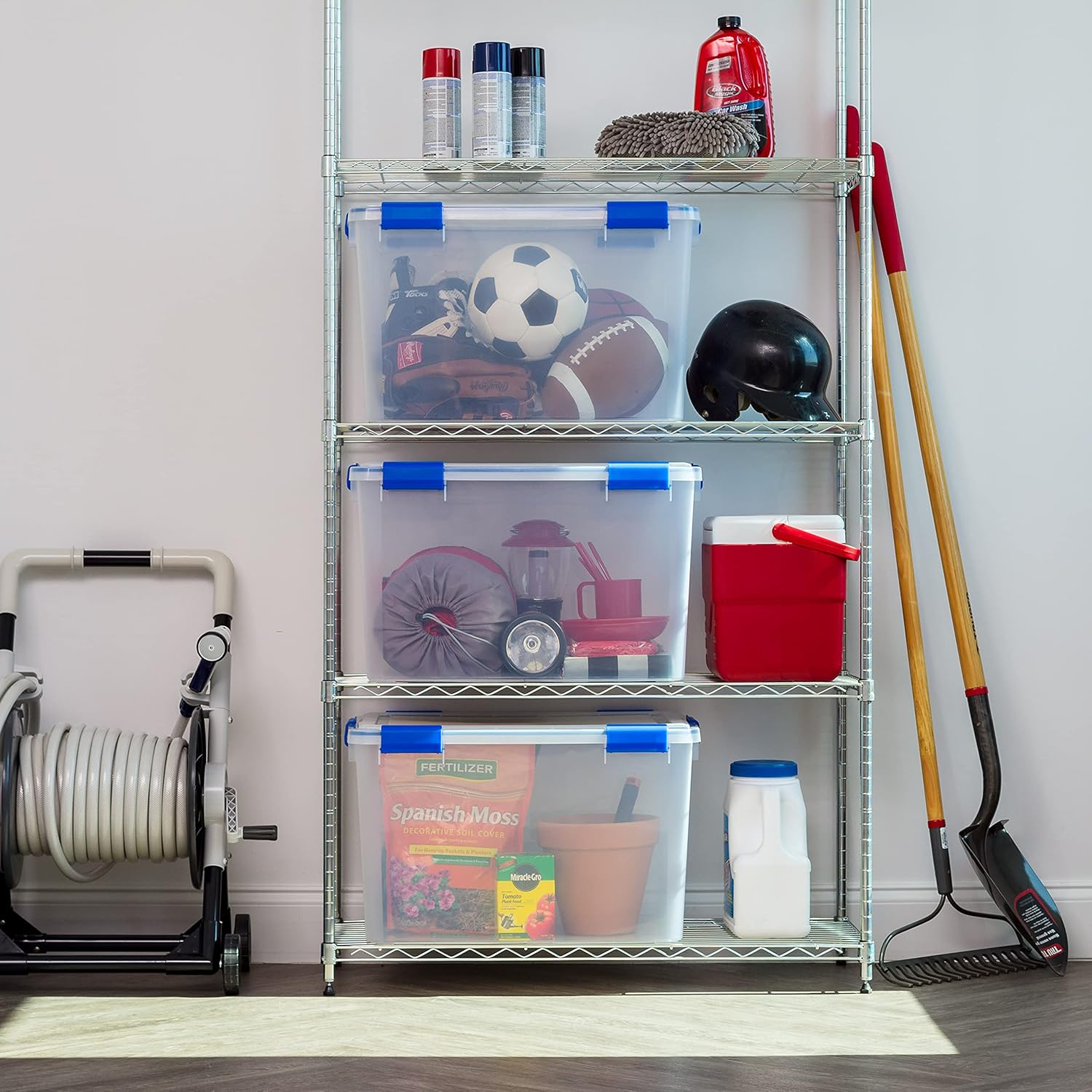 IRIS USA – Contenedor organizador de plástico hermético de 70 cuartos de galón con tapa duradera y sello y hebillas de cierre seguro