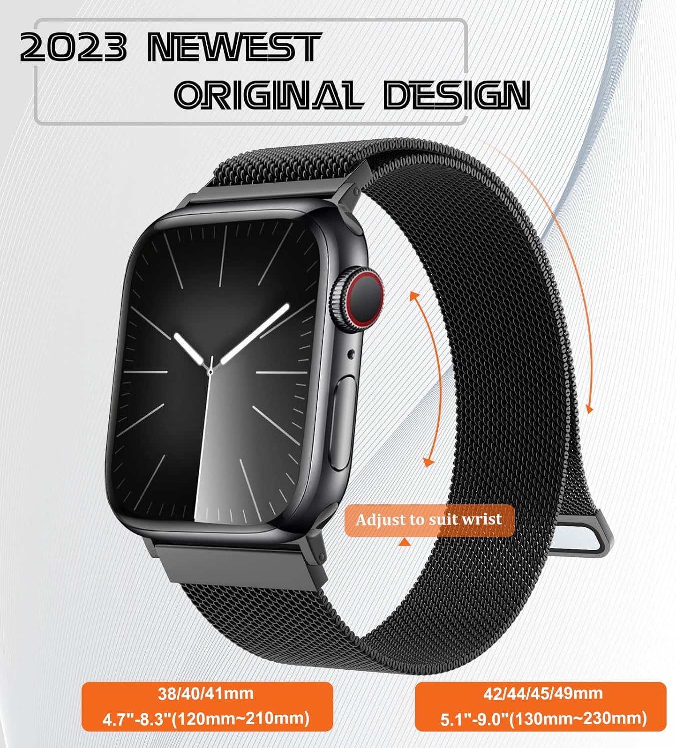 Correa milanesa original patentada compatible con Apple Watch Series 9, 8, 7, 6, 5, 4, 3, Ultra 2, 1, SE, de 1.929 in, 1.772 in, 1.732 in, 1.654 in,