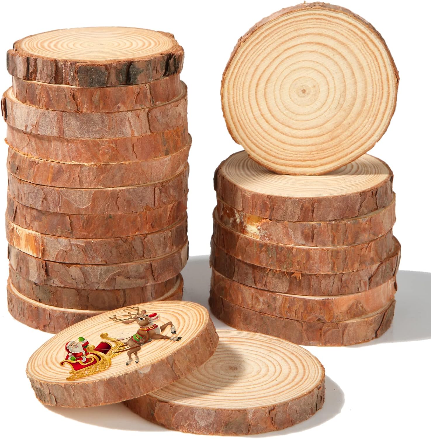 QTLCOHD 50 piezas de rebanadas de madera natural de 2.8 a 3.1 pulgadas, adornos de rebanadas de madera sin terminar, círculos de madera sin perforar