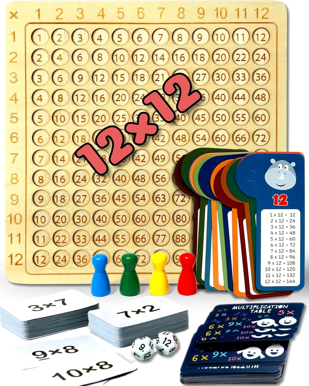 Juego de multiplicación, tablero de multiplicación Montessori, mesa de 12 x 12 veces, juego de mesa de multiplicación de madera de tamaño más grande