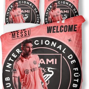 Miami – Juego de ropa de cama de fútbol, juego de funda de edredón de fútbol rosa, juego de ropa de cama de fútbol de microfibra suave, 3 piezas, Miami – Juego de ropa de cama de fútbol, juego de funda de edredón de fútbol rosa, juego de ropa de cama de fútbol de microfibra suave, 3 piezas,