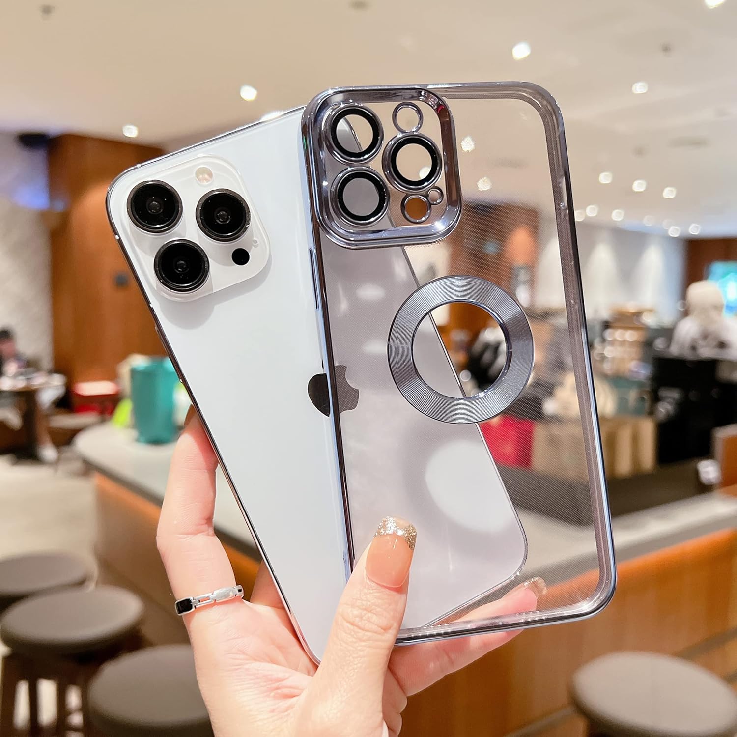 Funda para iPhone 13 Pro Max con protector de lente de cámara, funda transparente de lujo para mujeres y hombres, funda transparente de lujo de 6.7