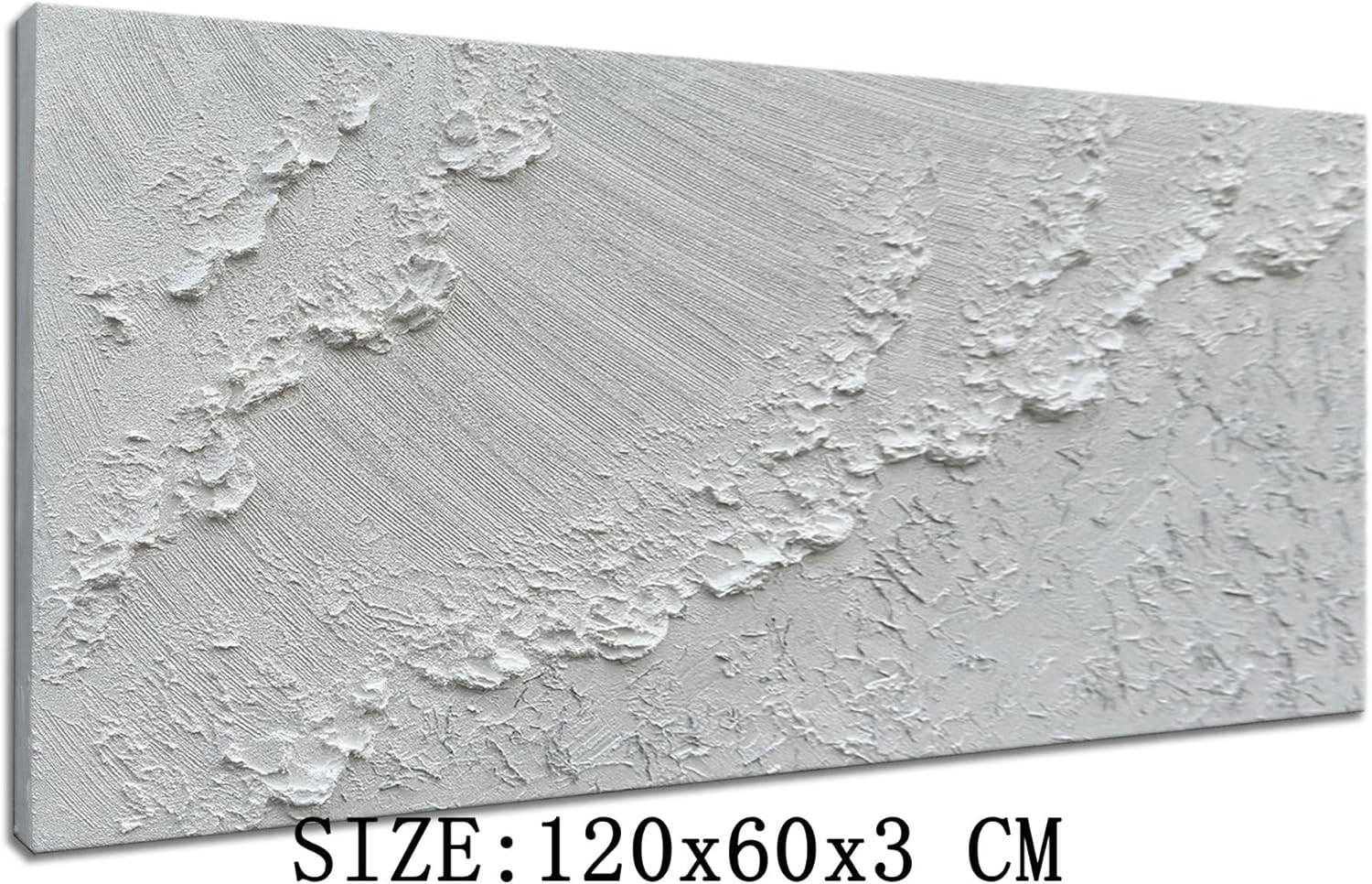 Slyart Pintura blanca 3D para pared, pintura abstracta de olas de mar, 24 x 48 pulgadas, pintura decorativa texturizada de arena de cuarzo sobre