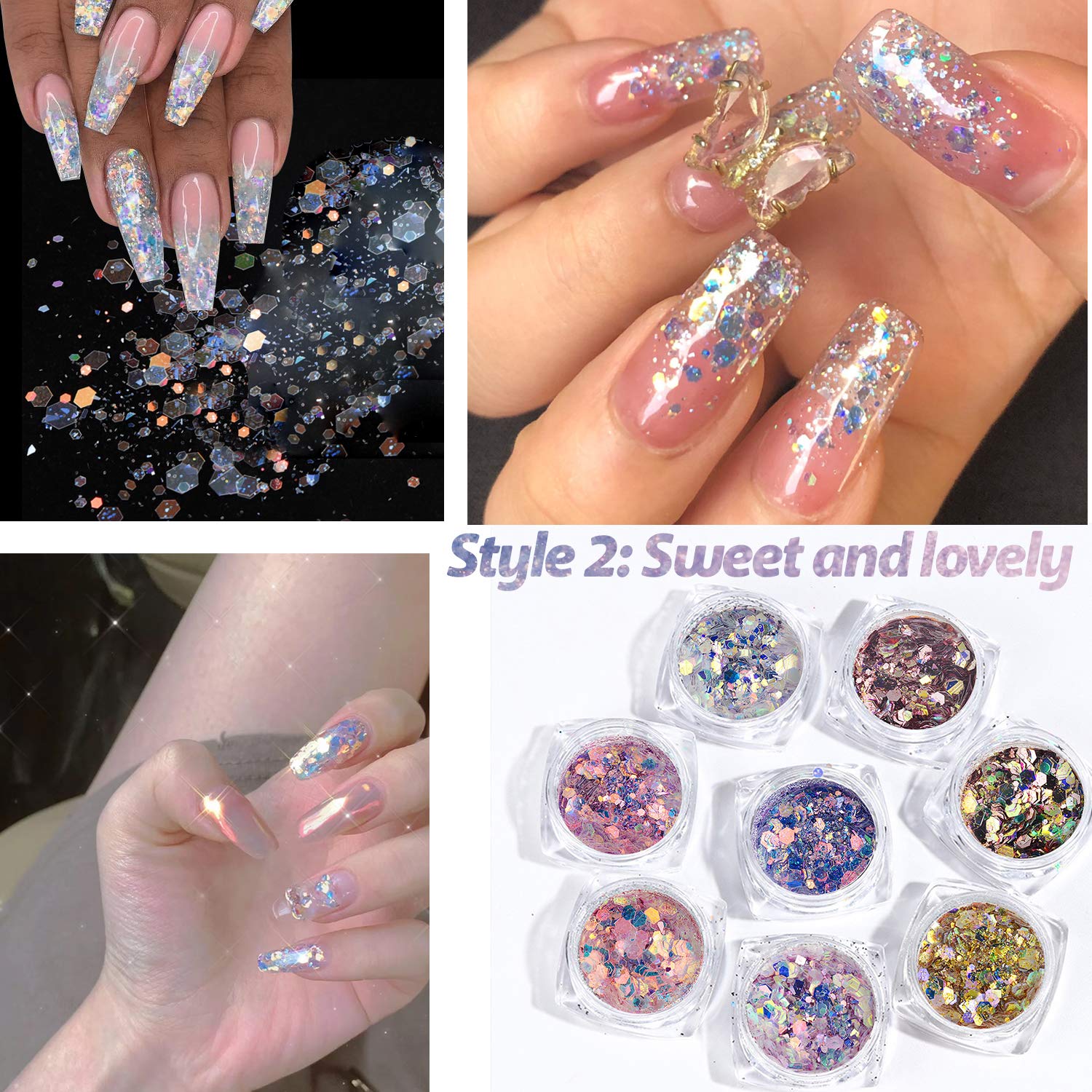 Lentejuelas holográficas con purpurina para uñas, 16 cajas de suministros de arte de uñas, copos 3D, polvo acrílico brillante, polvo plateado,