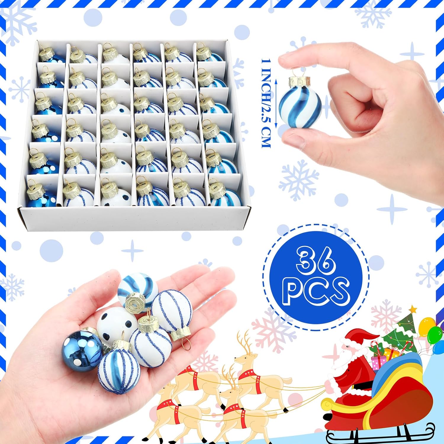 Zhanmai 36 adornos de Navidad, mini esferas de adornos de Navidad, bolas de Navidad de 1 pulgada, mini adornos para decoración de fiestas, bolas en