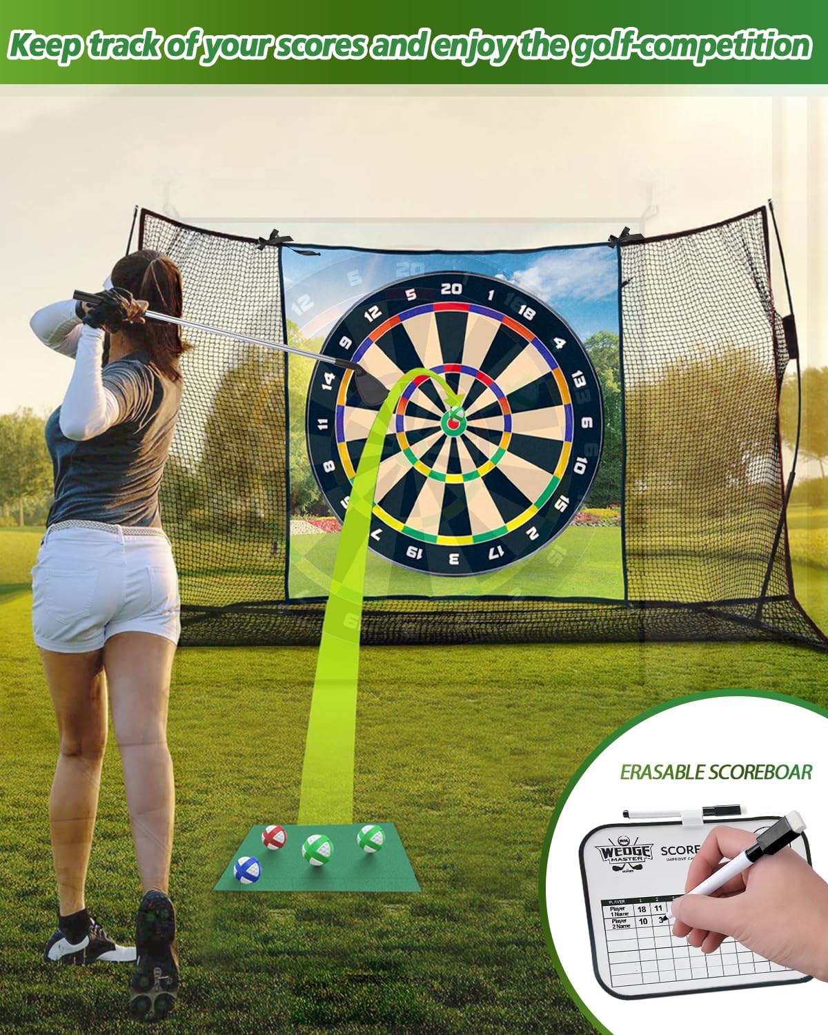 Alfombrilla de juego de golf de astillado de 6 pies x 4 pies, juegos para interiores y exteriores, para adultos y niños, verde para poner golf,