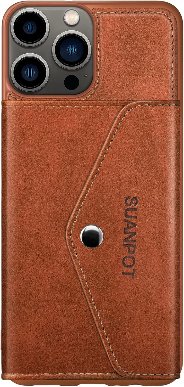 SUANPOT Funda tipo cartera para iPhone 13 Pro Max de 6.7 pies con bloqueo RFID, soporte para tarjetas de crédito, funda de piel sintética con tapa