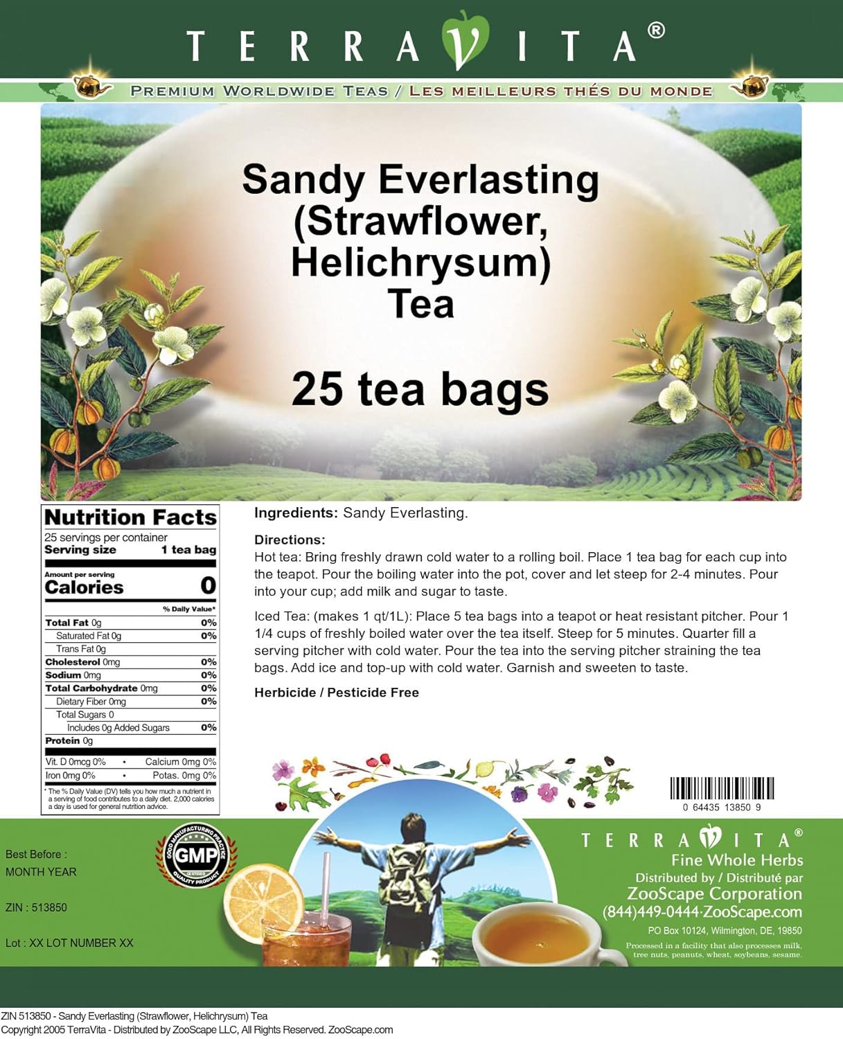 Sandy Everlasting (Strawflower, Helicriso) Té (25 bolsitas de té, ZIN 513850)