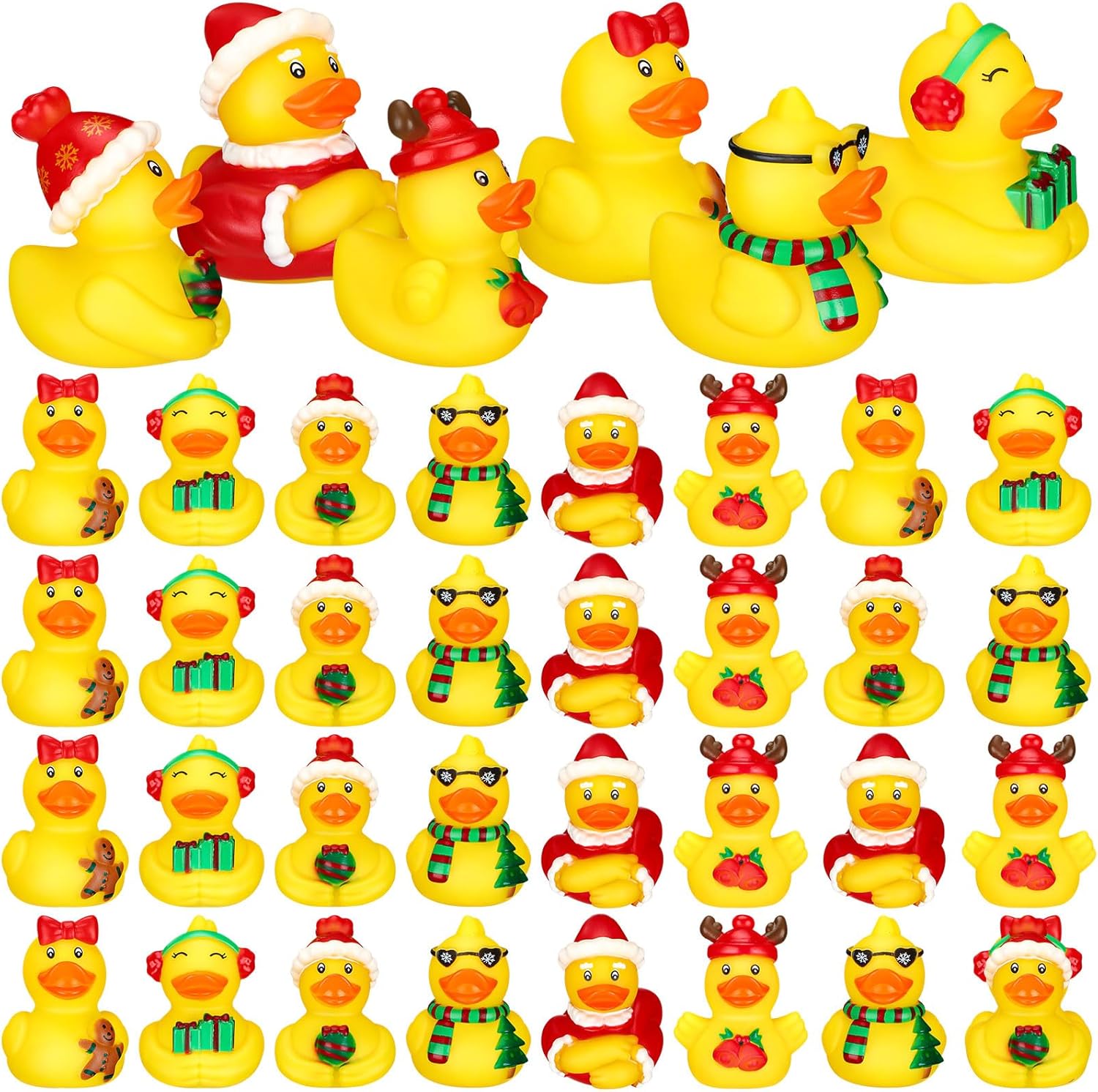 Honoson 36 patos de goma de Navidad a granel, mini patos de goma de Navidad, recuerdos de fiesta de Navidad para Navidad, cumpleaños, recompensas de