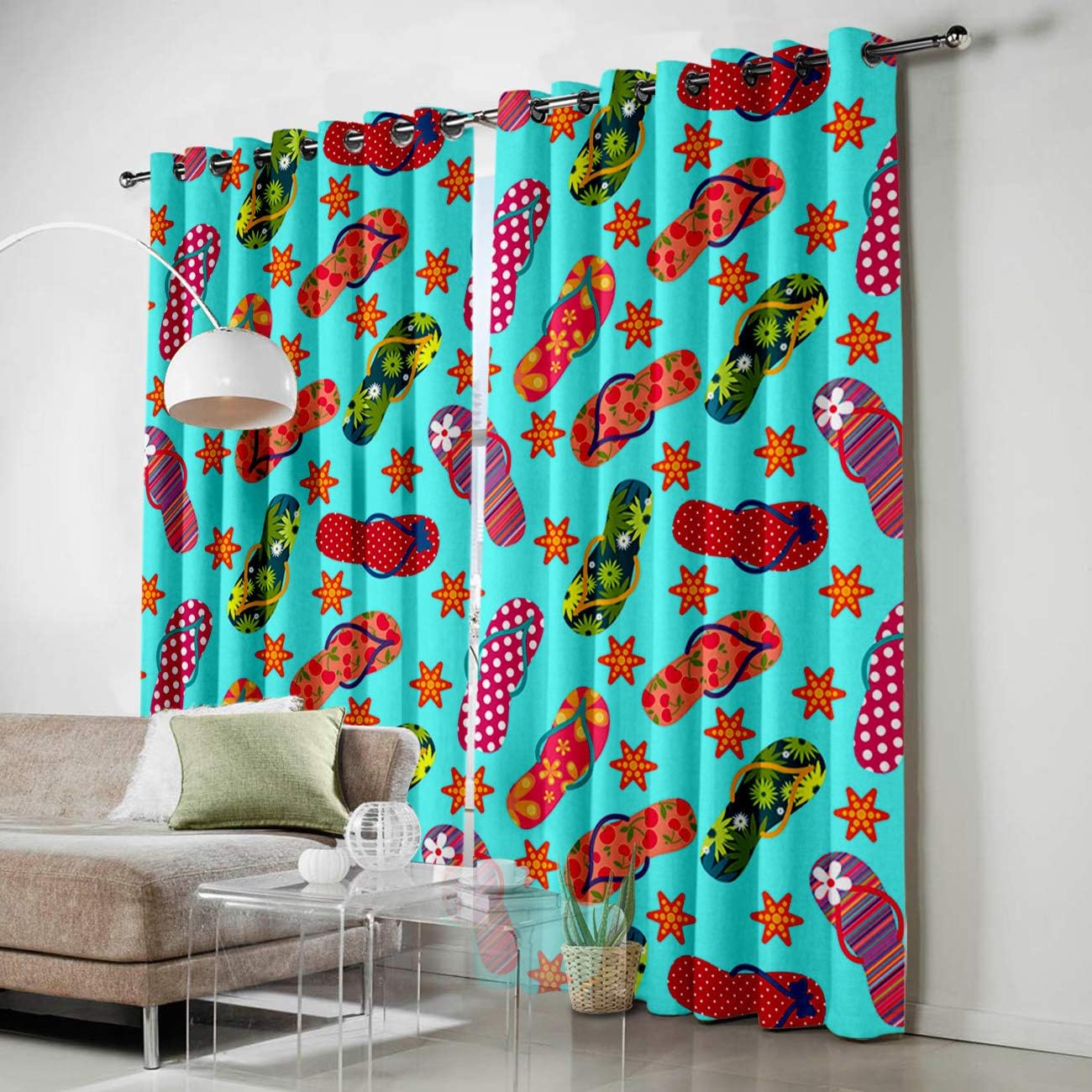 Blackout Curtains Thermal Insulated Colored Slippers Colorful Summer Clip Art Solid Pattern Metal Grommet Elegant Room Drapes Window Curtain for