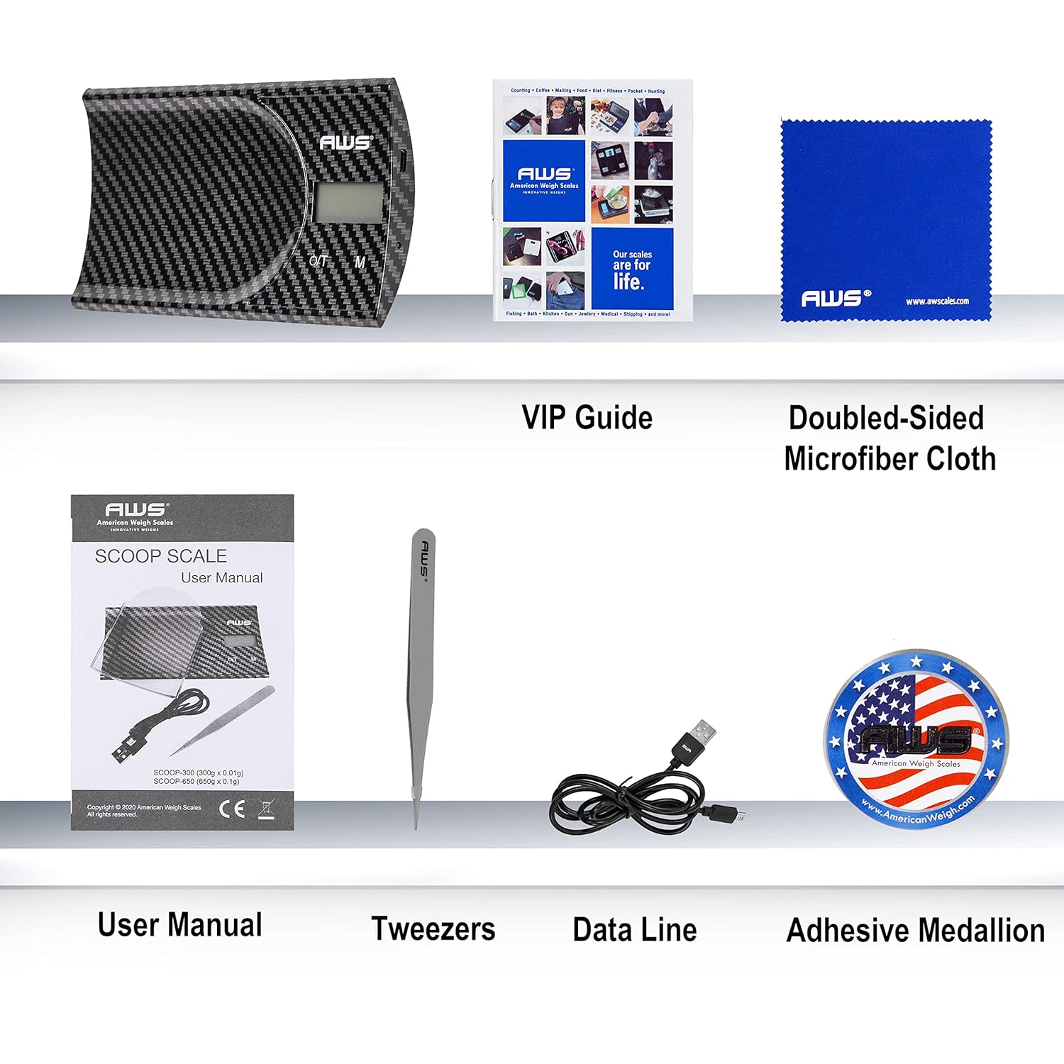 AWS – Scoop Series – Báscula digital multifuncional de bolsillo – 300 G x 0.01 G.