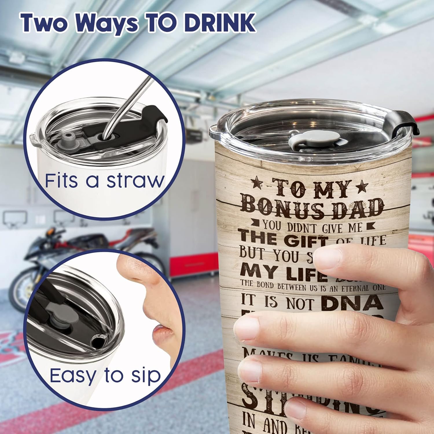 34HD Regalos para el día del padre de hija, hijo, esposa, regalos divertidos para padrastro, papá, marido, vaso de 20 onzas, taza para beber para