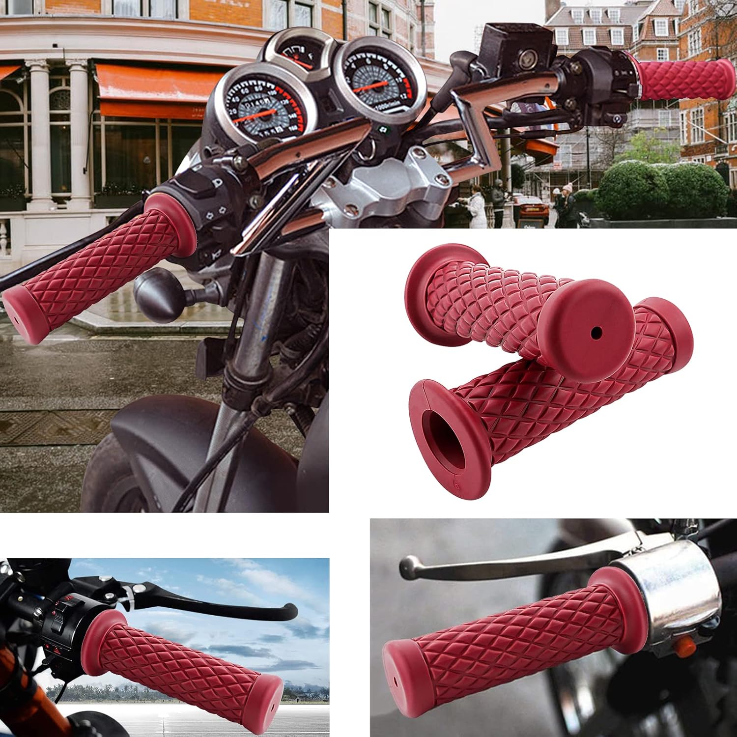 Manillar de goma retro antideslizante para motocicleta, cómodo manillar de 78 pulgadas, 0.866 in, 1 pulgada, 0.945 in