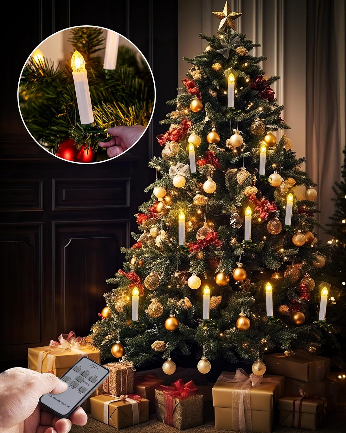 Homemory Velas LED de Navidad, temporizador de 8 horas, 4 pulgadas de diámetro, funciona con pilas, luz blanca cálida, material plástico, paquete de