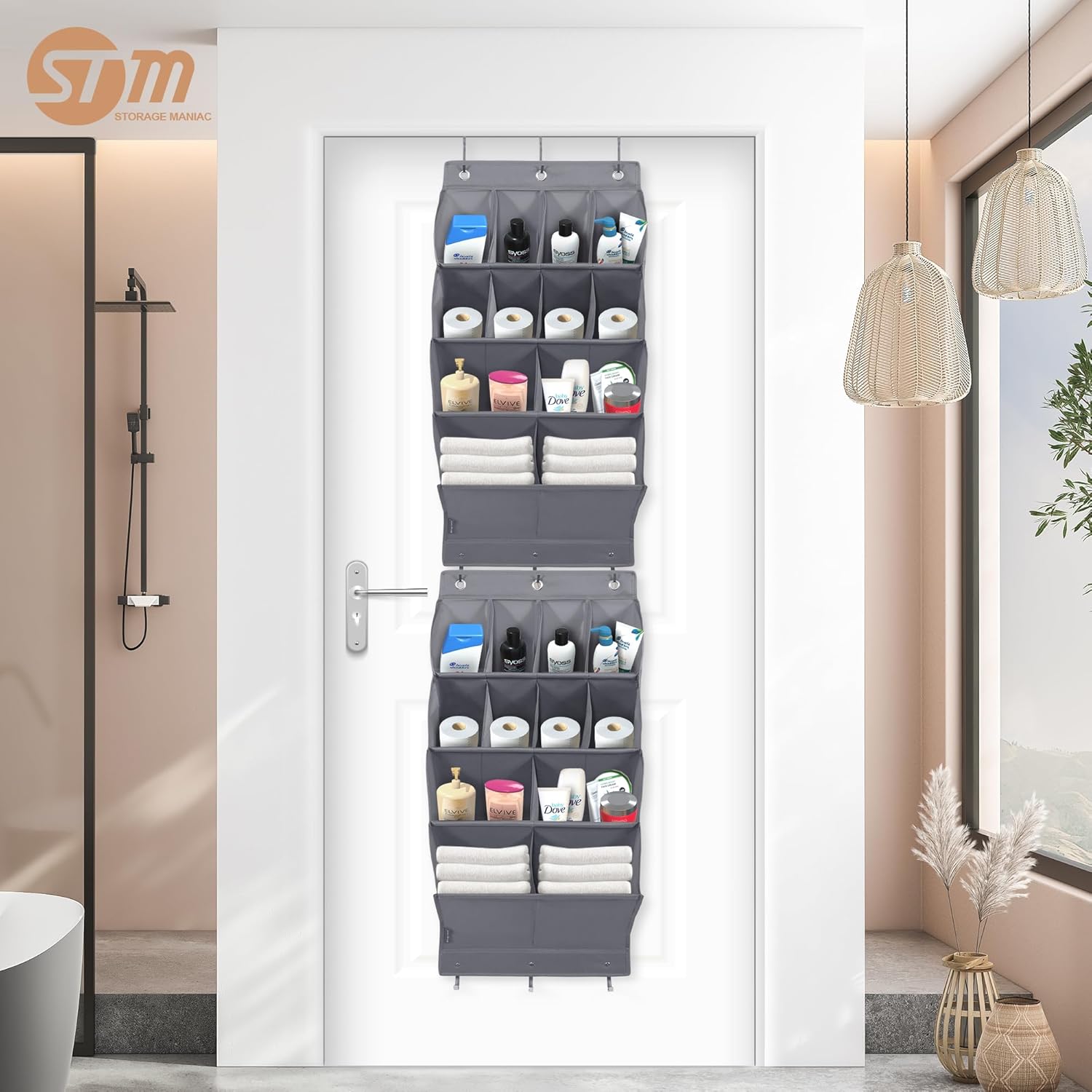 STORAGE MANIAC Organizador de zapatos para colgar sobre la puerta, paquete de 2 organizadores de zapatos colgantes, 8 bolsillos grandes y 4