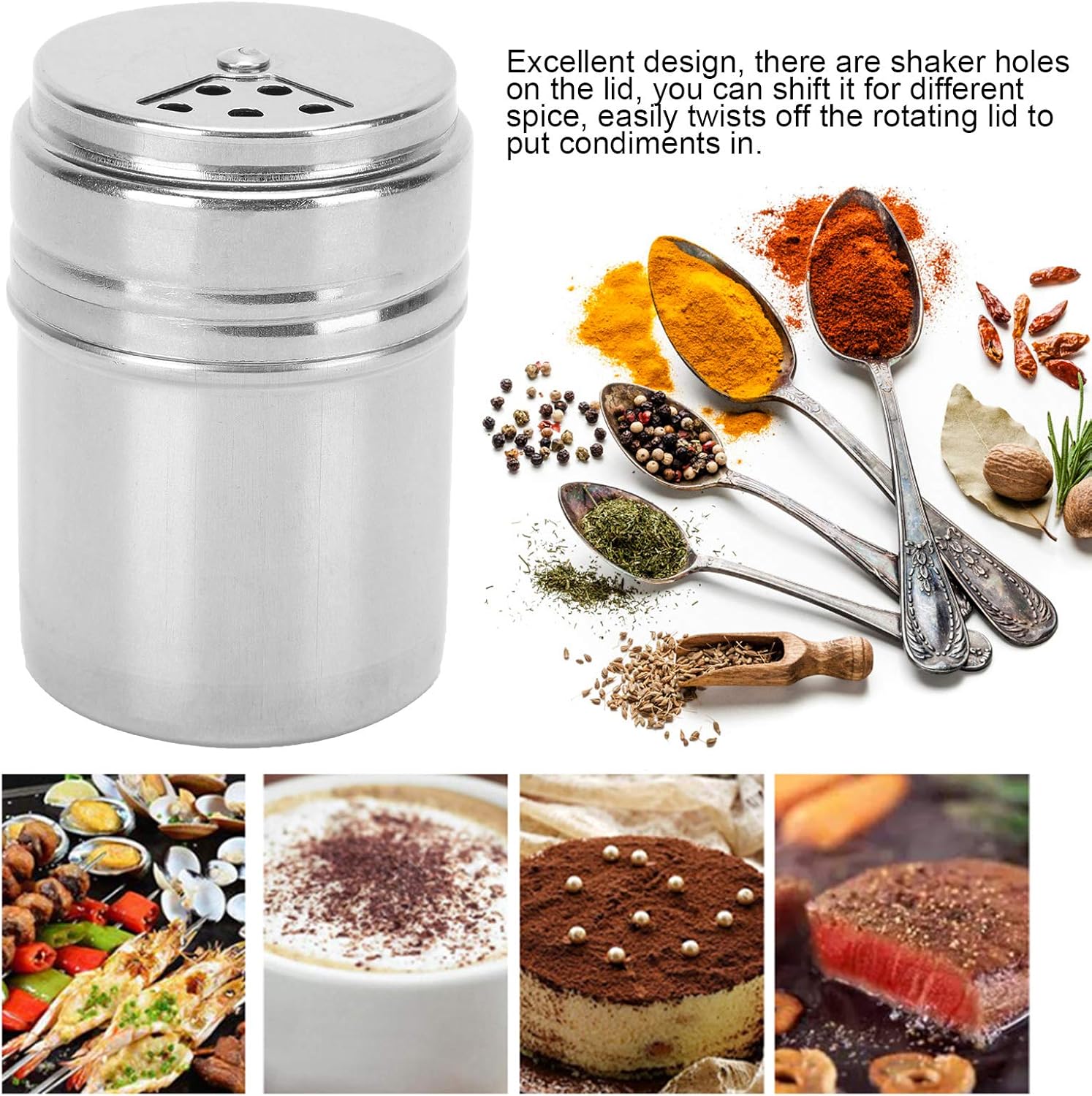 Juego de tarros de especias, 5 botellas de condimento de acero inoxidable con tapas giratorias, accesorio de cocina esencial para barbacoa y