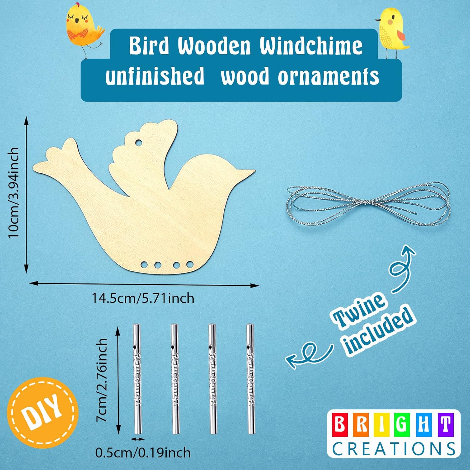Taiyin Carillón de viento de madera para pájaros, campanillas de viento de madera, campanillas de viento decorativas de madera para niños y niñas,