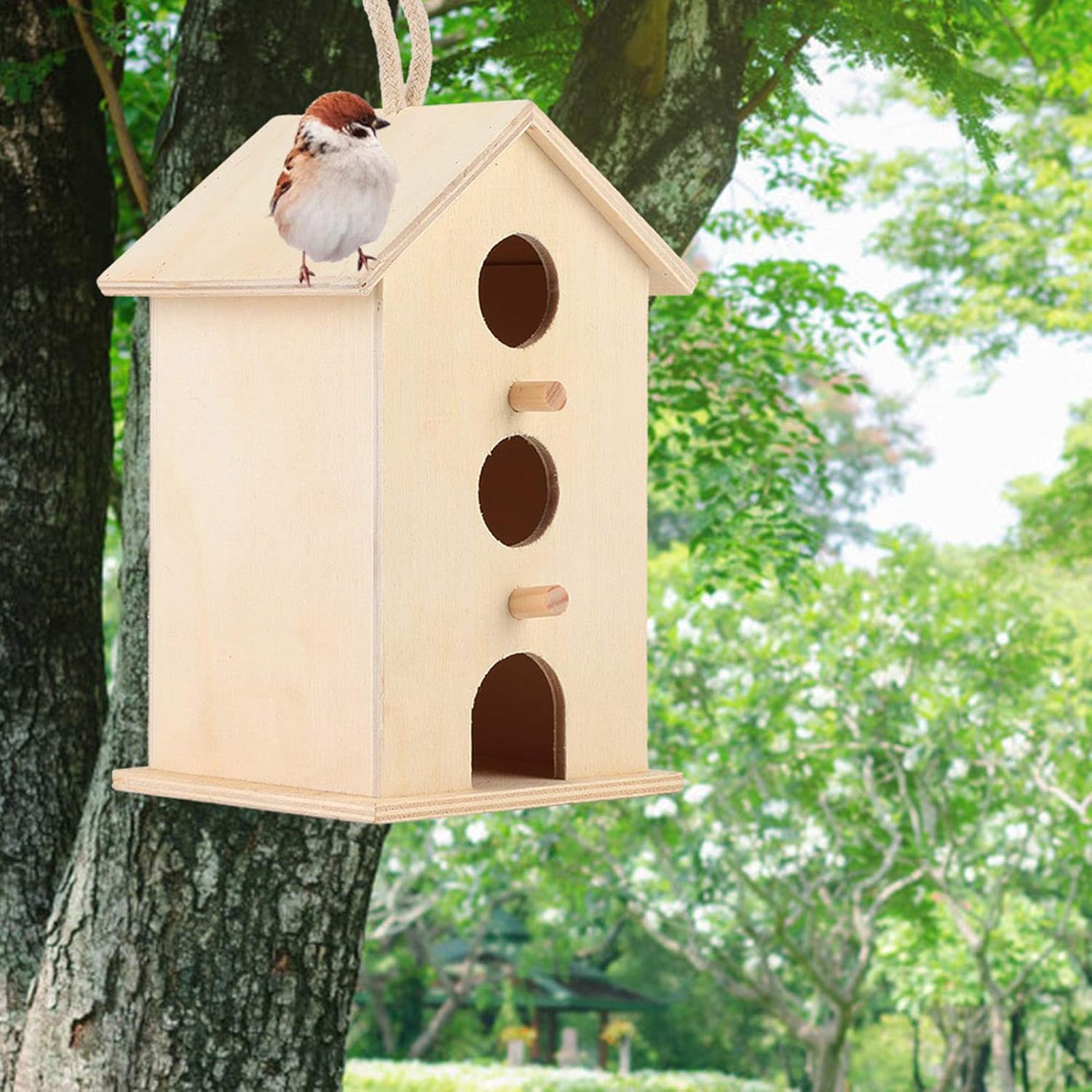 Fydun Hanging Wooden Bird Nests House Breeding Resting Box Supplies Outdoors Garden for Parrots Hanging Wooden Bird Nests for Family