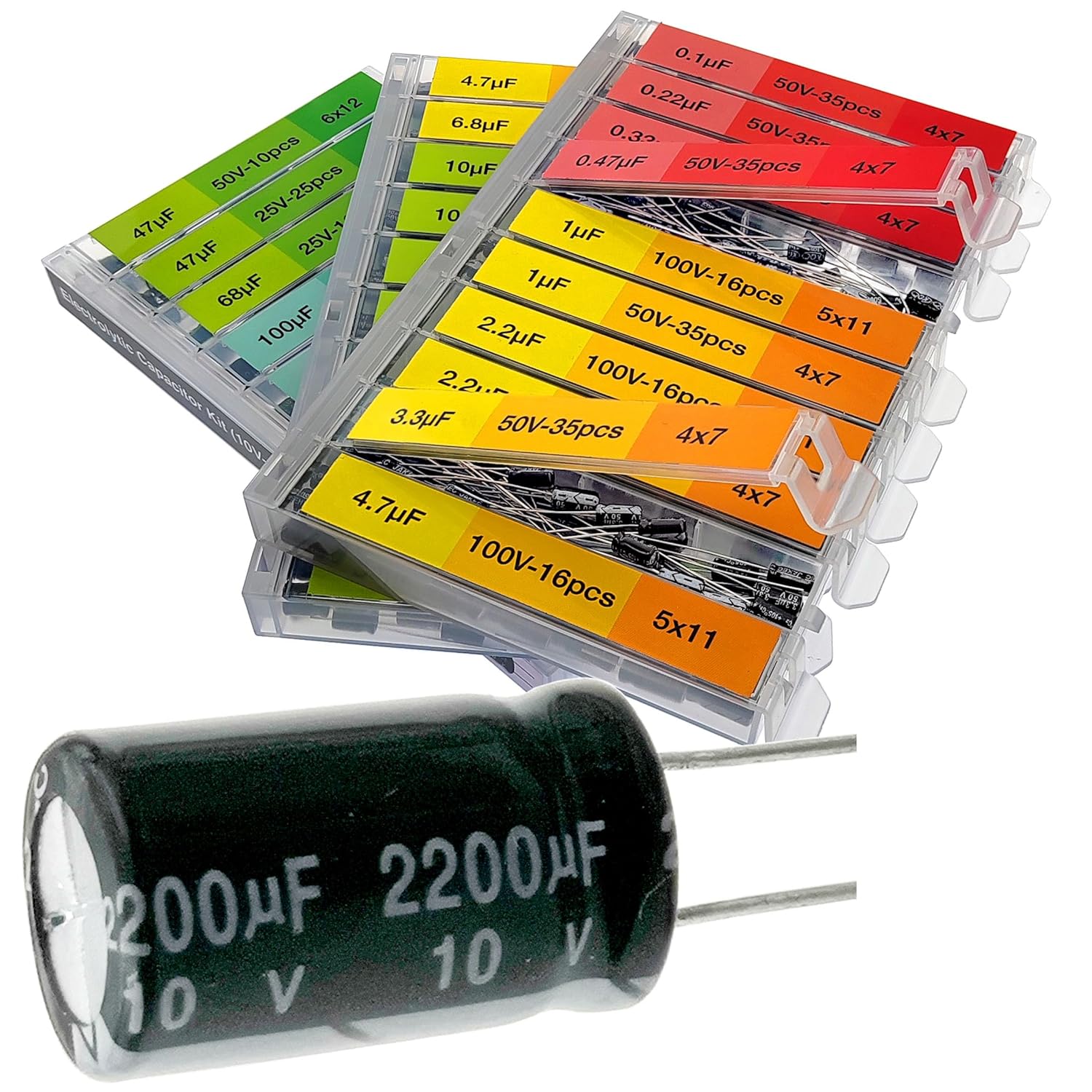 EEEEE 0.1uF-2200uF 633 pcs Juego de condensadores 30 Valor 633 Caja Individual Tapa Electrolítica Kit Surtido de Condensadores para Industrial