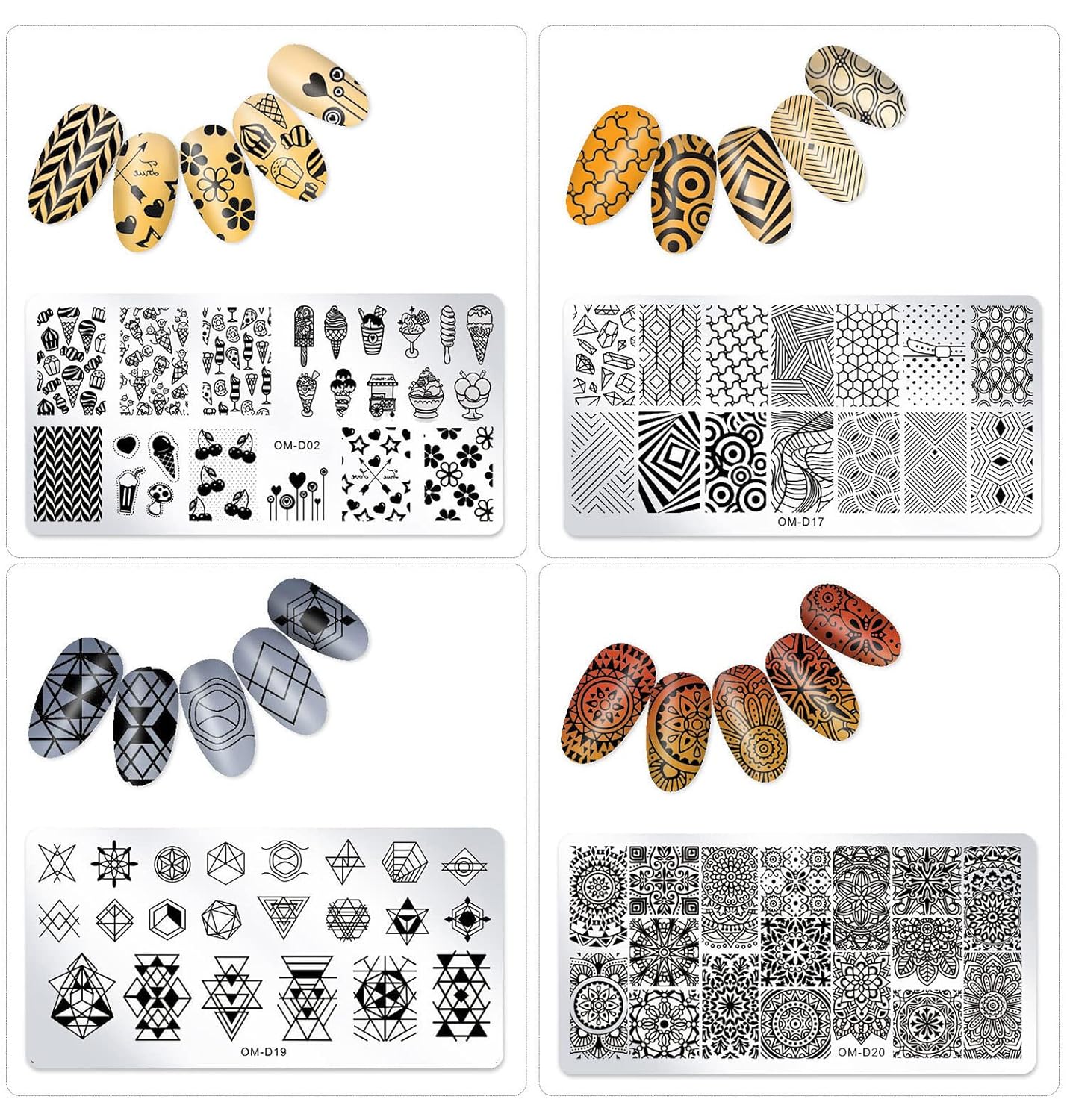 SILPECWEE 10 Uds. de placas de estampado de uñas, sello de uñas, placas de arte de uñas, diseño geométrico, plantillas de manicura, accesorios de