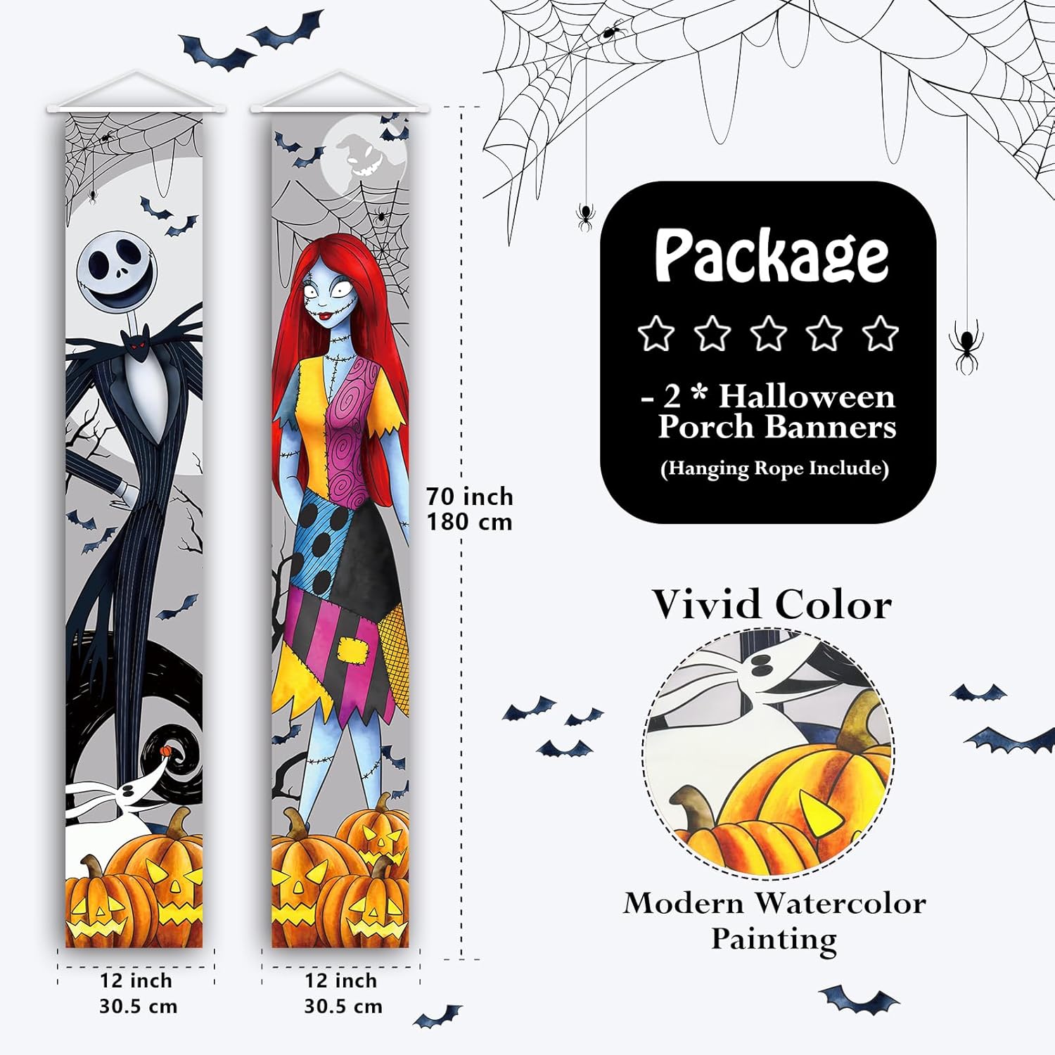 Cartel de Jack Sally Banners para porche, decoración de Halloween, Navidad, pesadilla, decoración de Halloween, pancarta de fiesta al aire libre