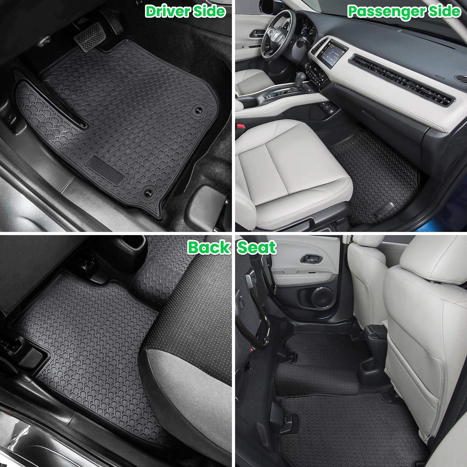 Floor Mat for Honda HR-V 2016 2017 2018 2019 2020 2021 2022 Heavy Duty Rubber Front+Rear Car Liner Carpet All Weather Custom Fit Waterproof Odorless