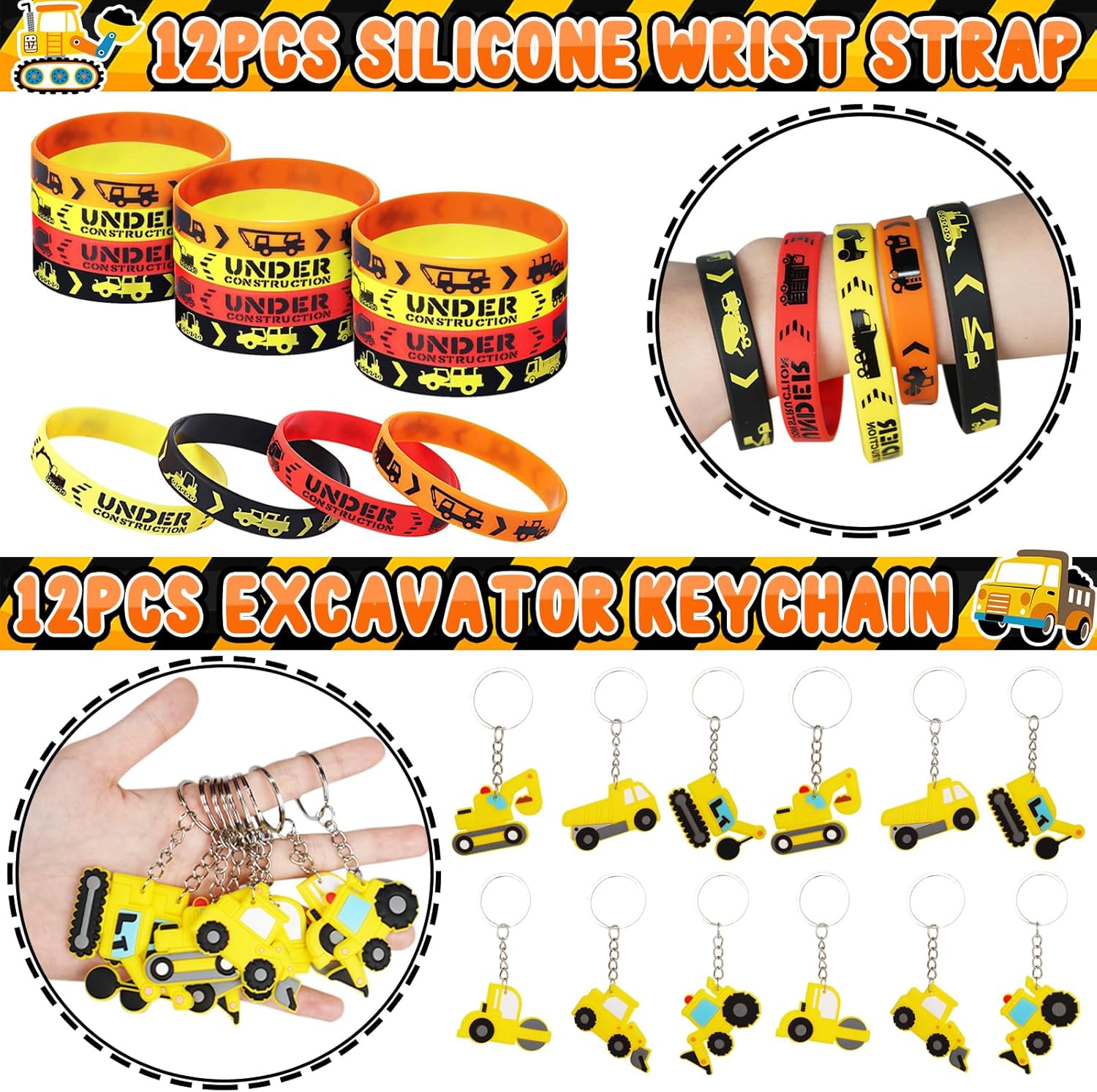 Recuerdos de fiesta de construcción, 122 piezas de bolsas de excavadora para excavadora, haz tus propias calcomanías de construcción, pulsera,
