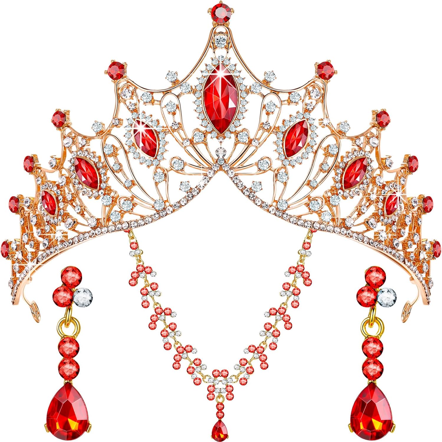 Hicarer Juego de 3 piezas de corona barroca de reina, aretes de tiara, collar, diadema de cristal, tiaras y coronas para mujer, joyería de boda,