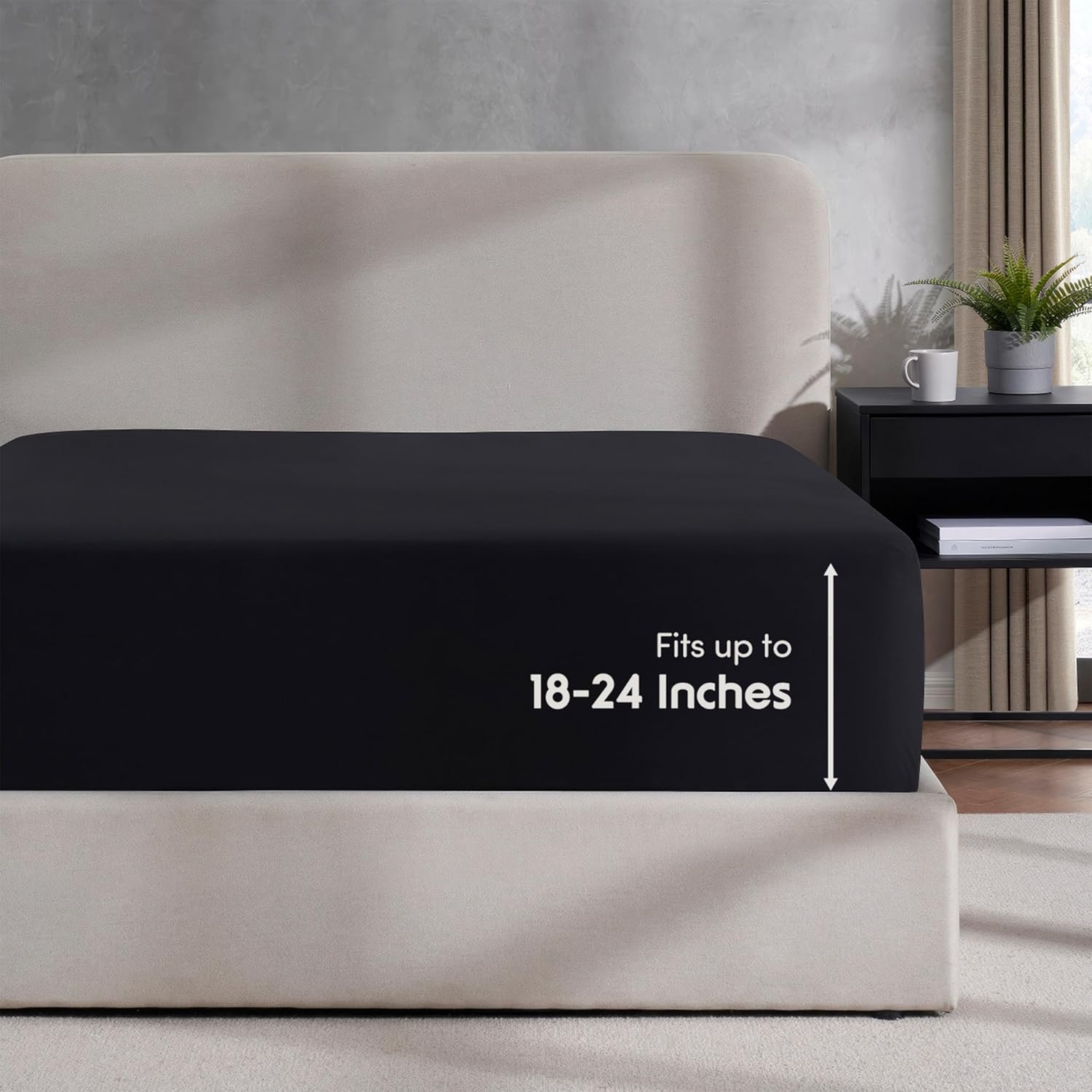 Nestl Bedding – Sábanas bajeras con bolsillo profundo de 53 cm, Microfibra, Negro, gemelo