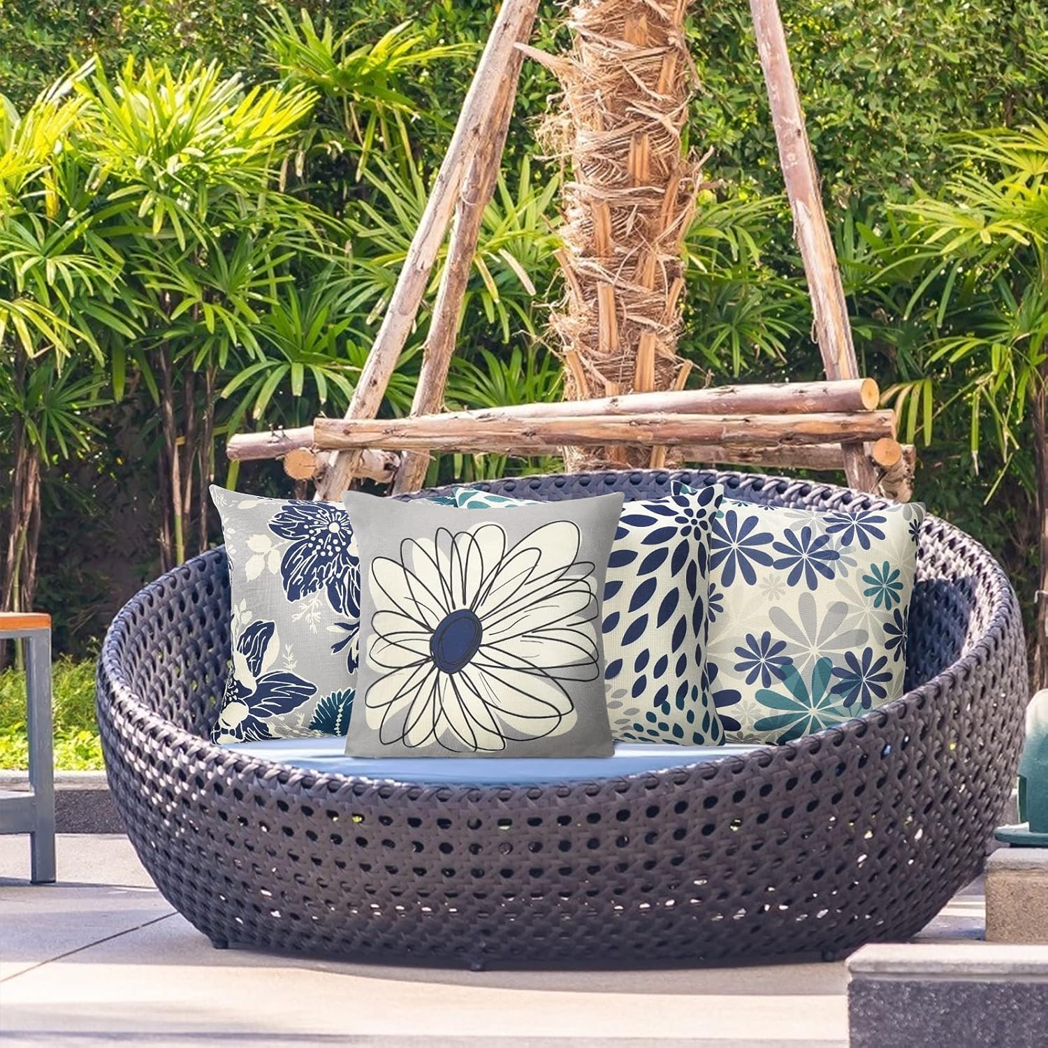 Baidast Juego de 4 fundas de almohada azules de 16 x 16 pulgadas, fundas decorativas para sofá, para interiores y exteriores, decoración del hogar